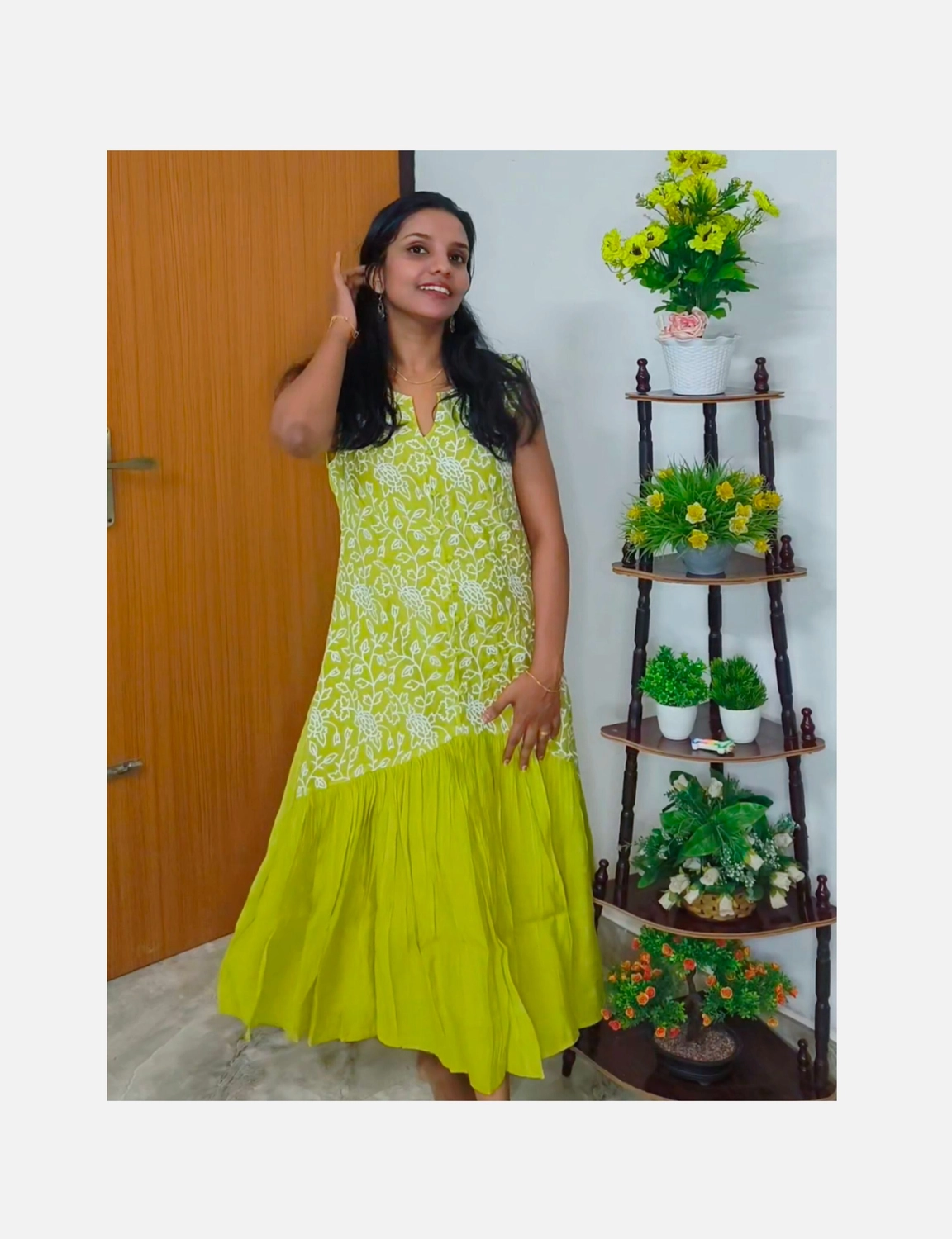 Mul-Queen: Mul-chanderi Aline kurti (DT020)lime green