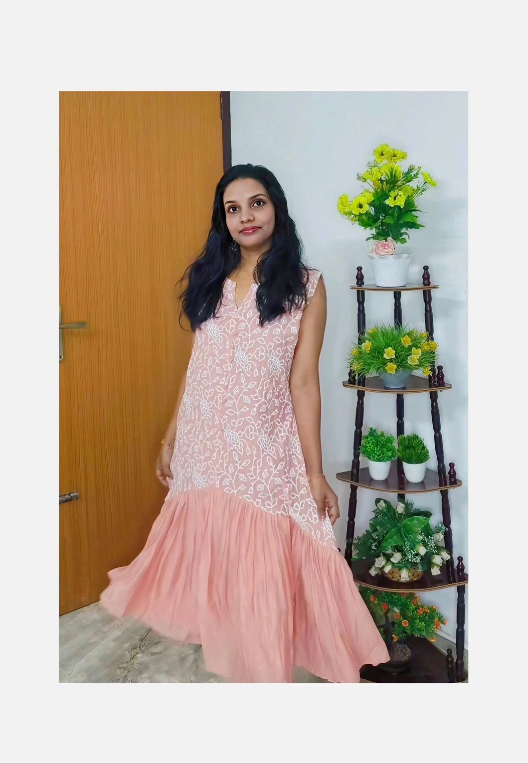 Mul-Queen: Mul chanderi Aline kurti (DT021)Lite peach