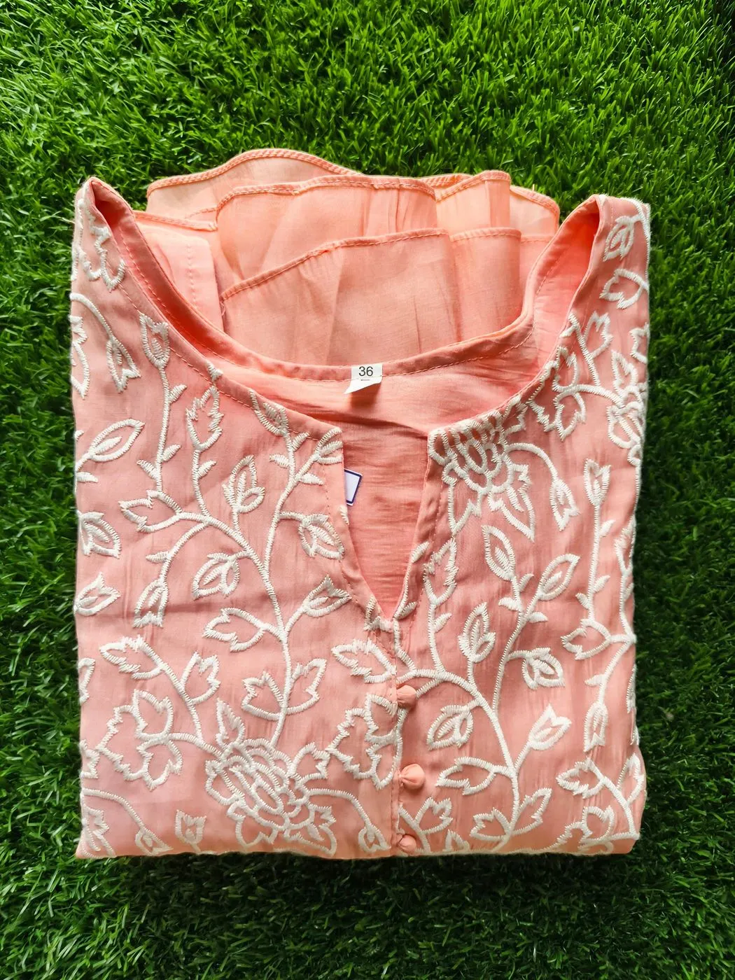 Mul-Queen: Mul chanderi Aline kurti (DT021)Lite peach