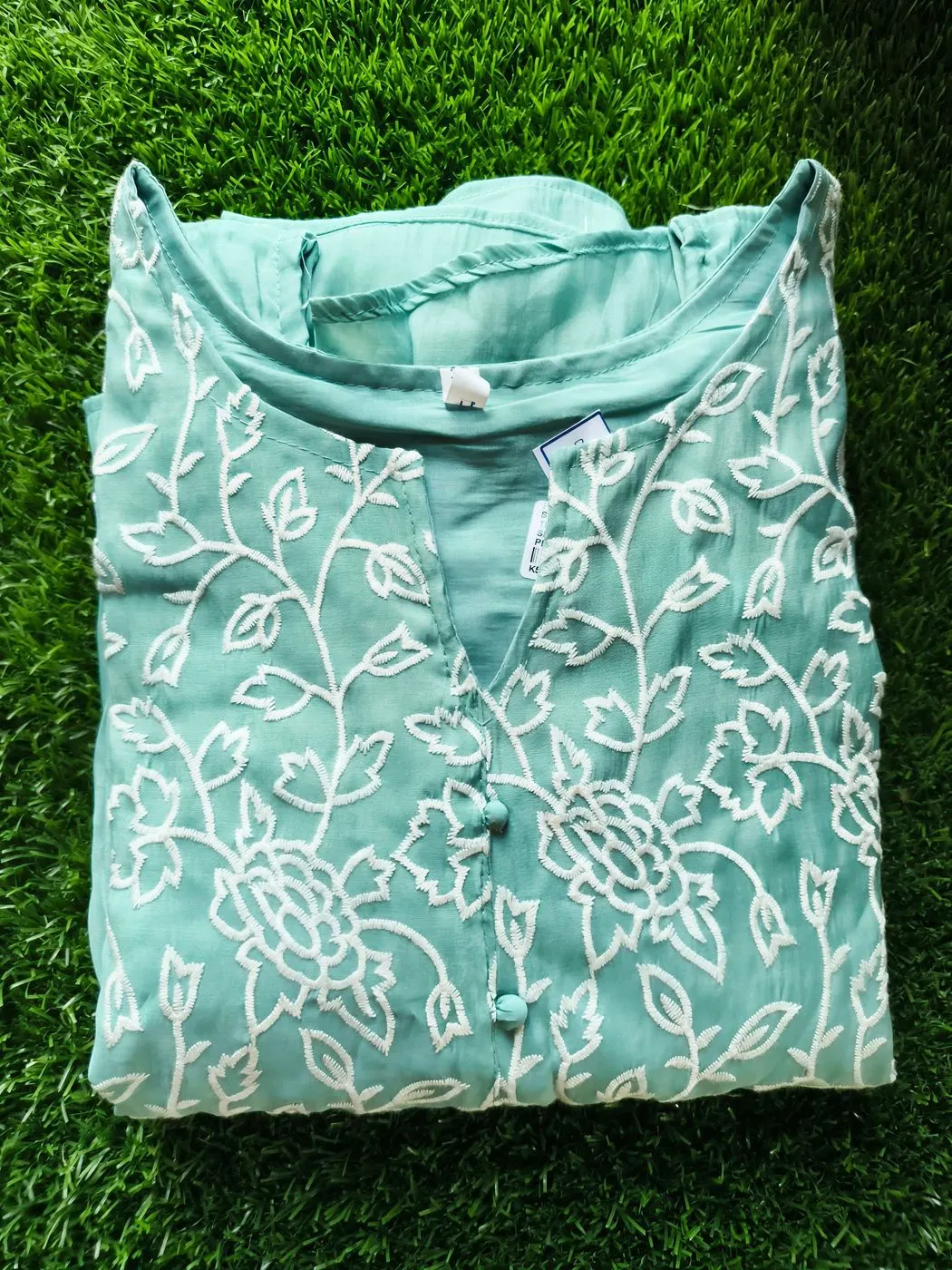 Mul-Queen: Mul-chanderi Aline Kurti (DT022)Mint blue
