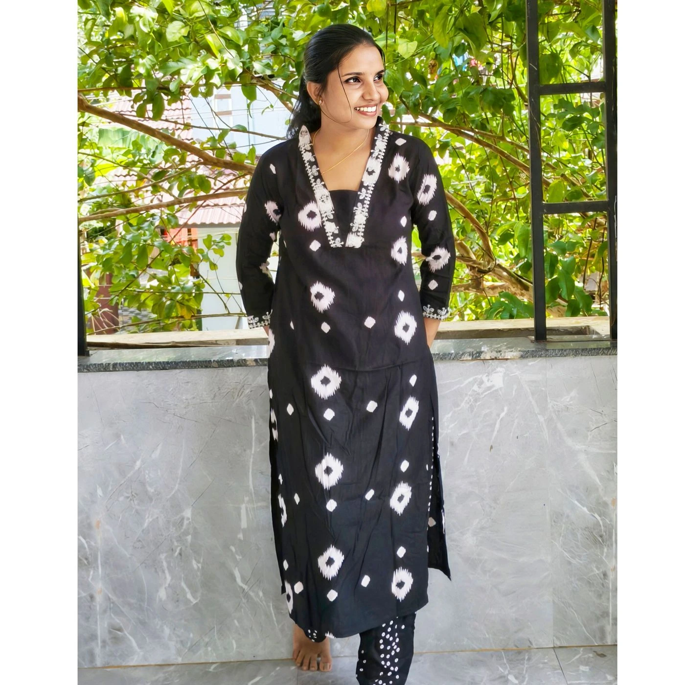 Black Goat: Cotton blend Slitted Co-ord Set (DT025)