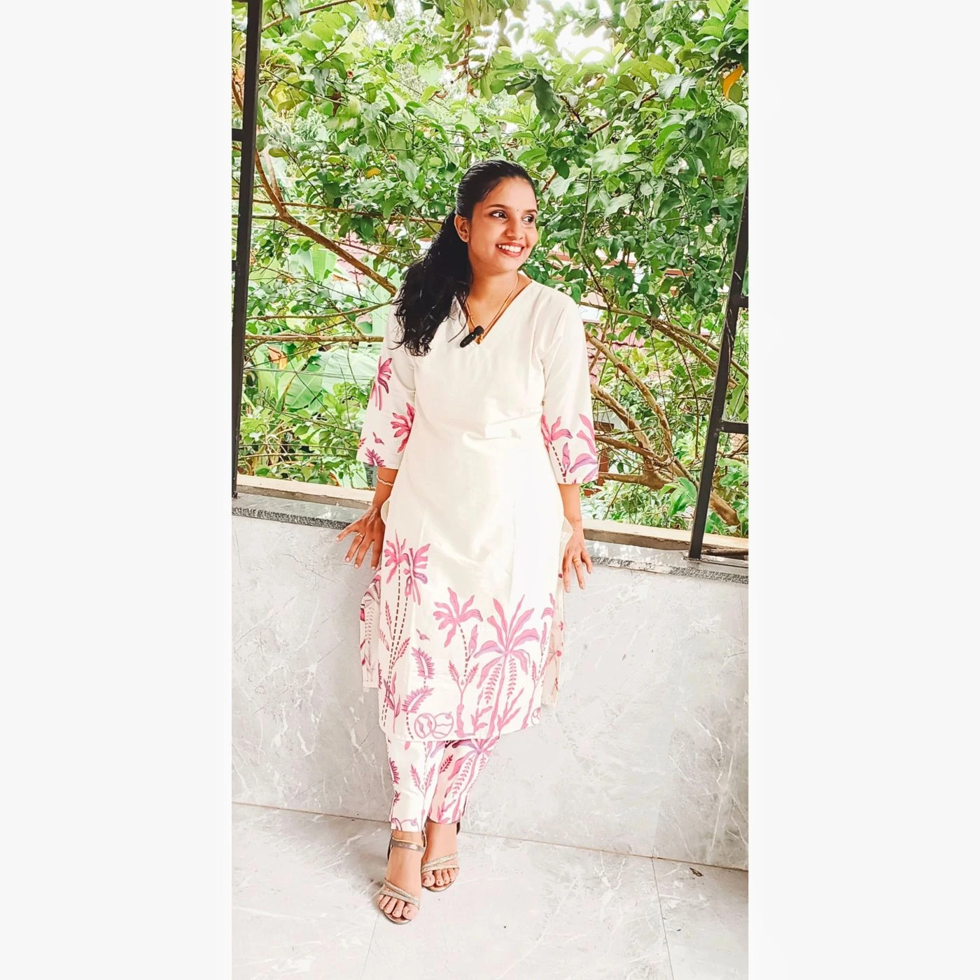 Leaf-blush: Khadi cotton slitted co-ord set (DT031) 2