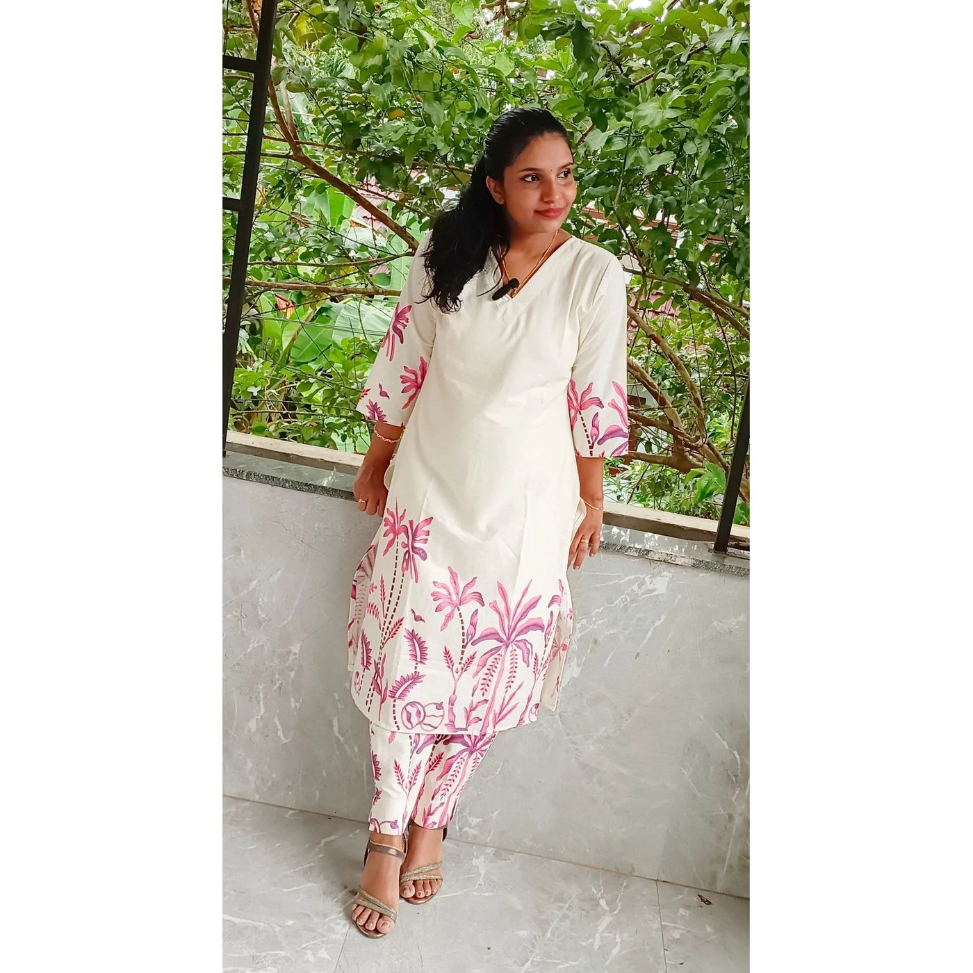 Leaf-blush: Khadi cotton slitted co-ord set (DT031) 3