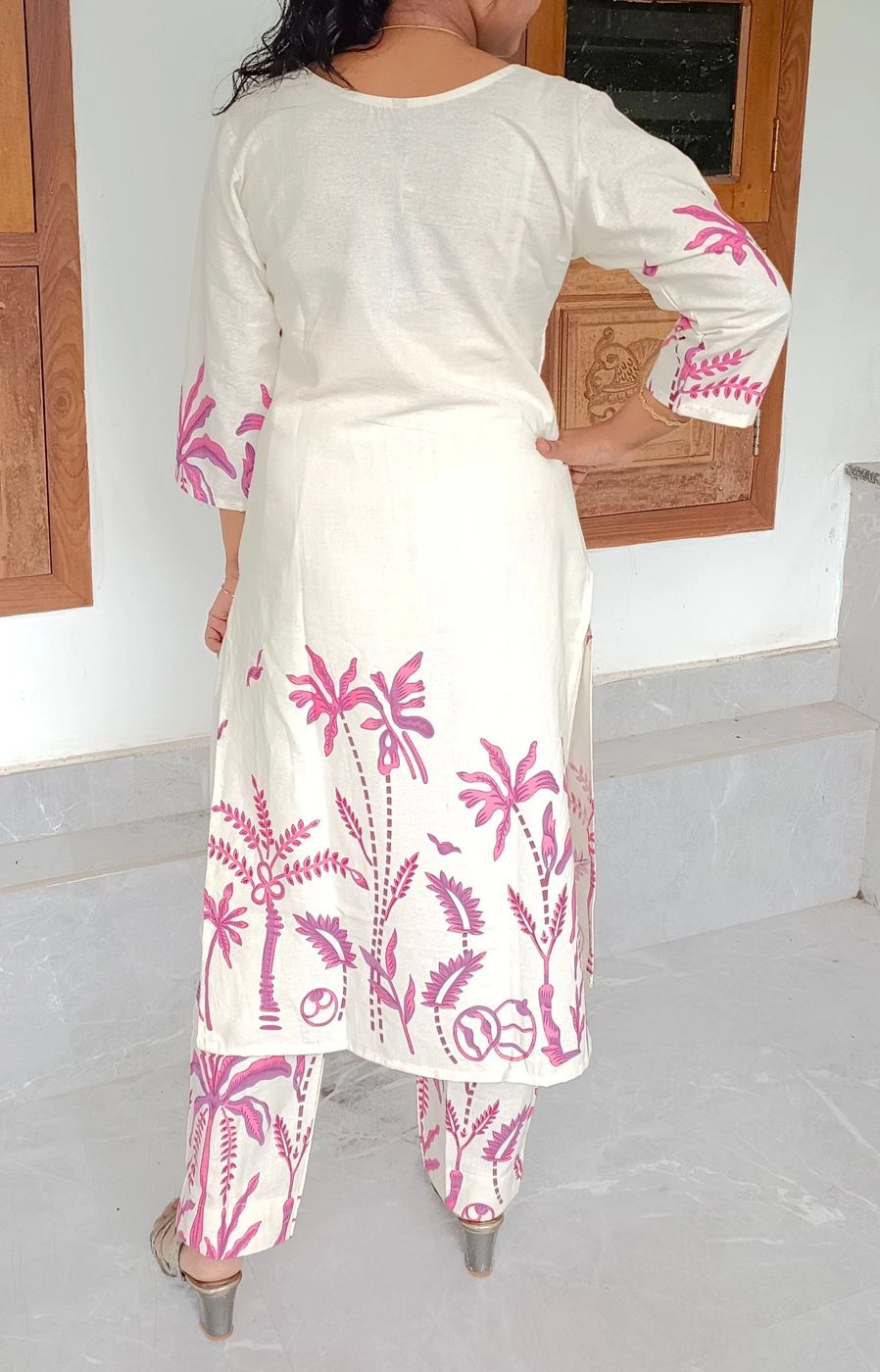 Leaf-blush: Khadi cotton slitted co-ord set (DT031) 4
