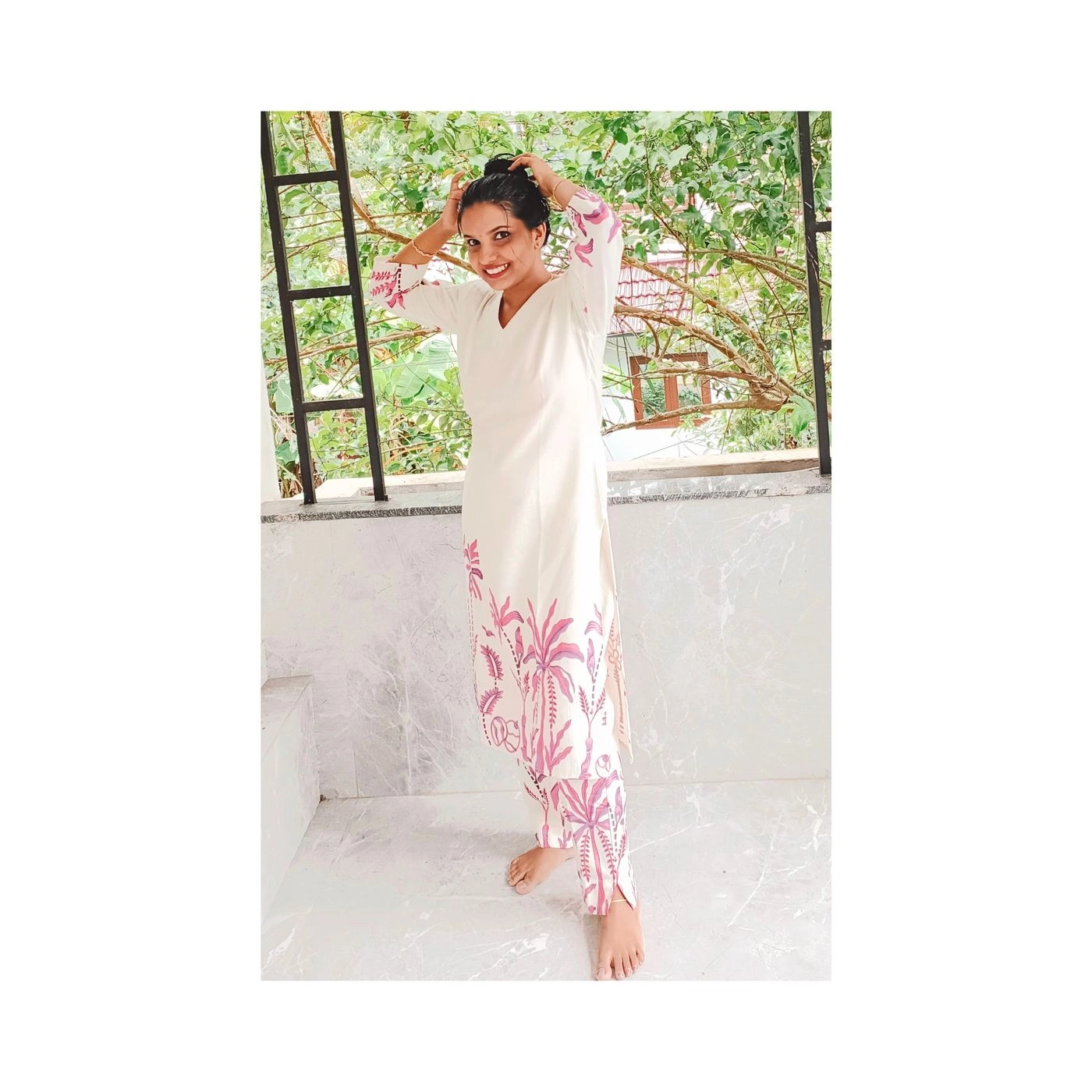 Leaf-blush: Khadi cotton slitted co-ord set (DT031) 5