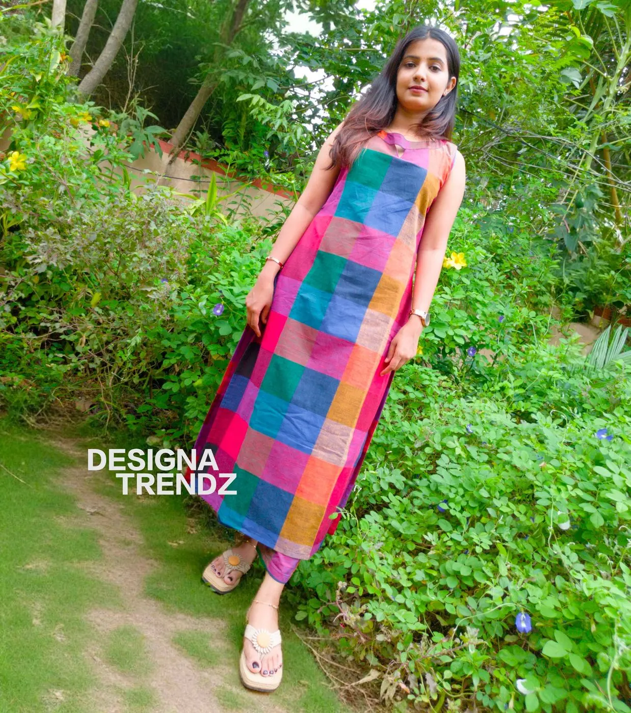 Madras check: Pure handloom cotton Slitted co-ord set (DT036)