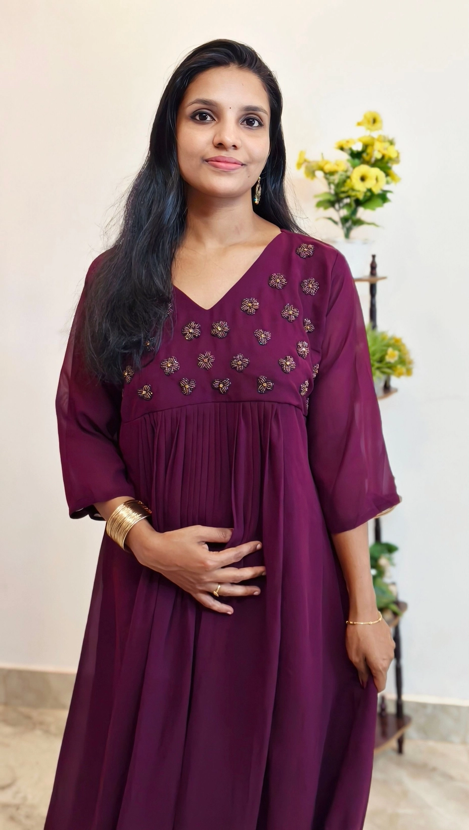 Wine-blush: Georgette Pleated Aline kurti (DT037) 5