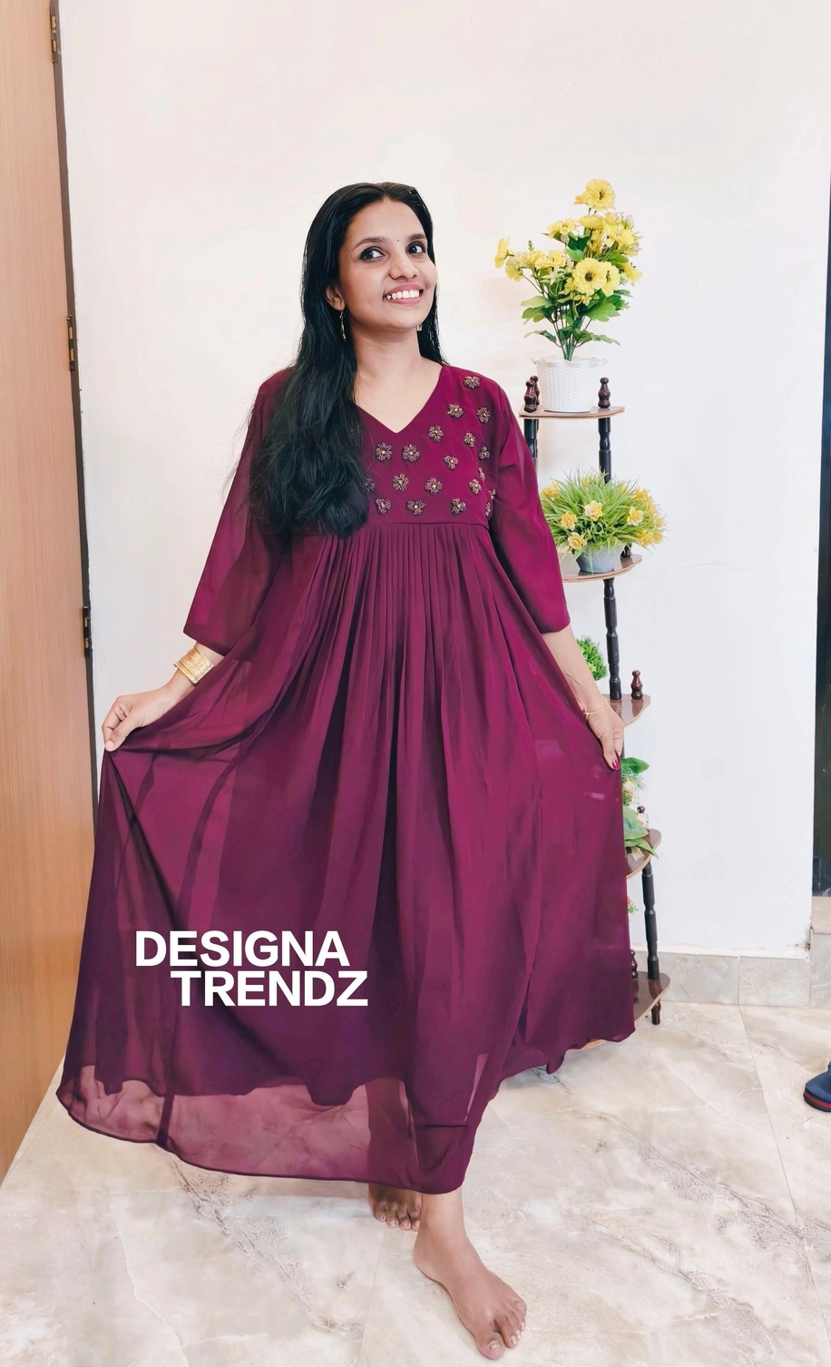 Wine-blush: Georgette Pleated Aline kurti (DT037) 3