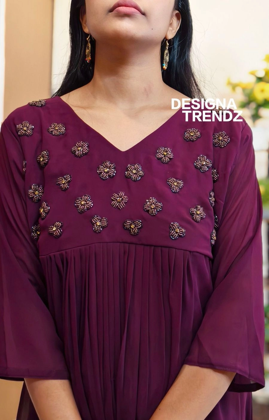 Wine-blush: Georgette Pleated Aline kurti (DT037) 4