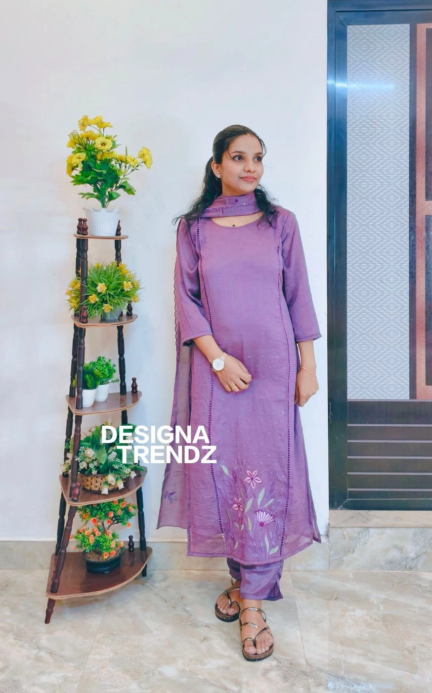 Lavender blush: Crused silk 3 piece set with lining (DT040)