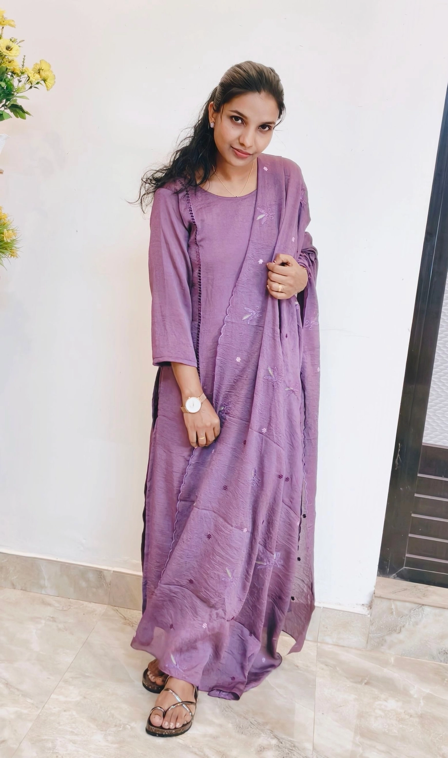 Lavender blush: Crused silk 3 piece set with lining (DT040) 3
