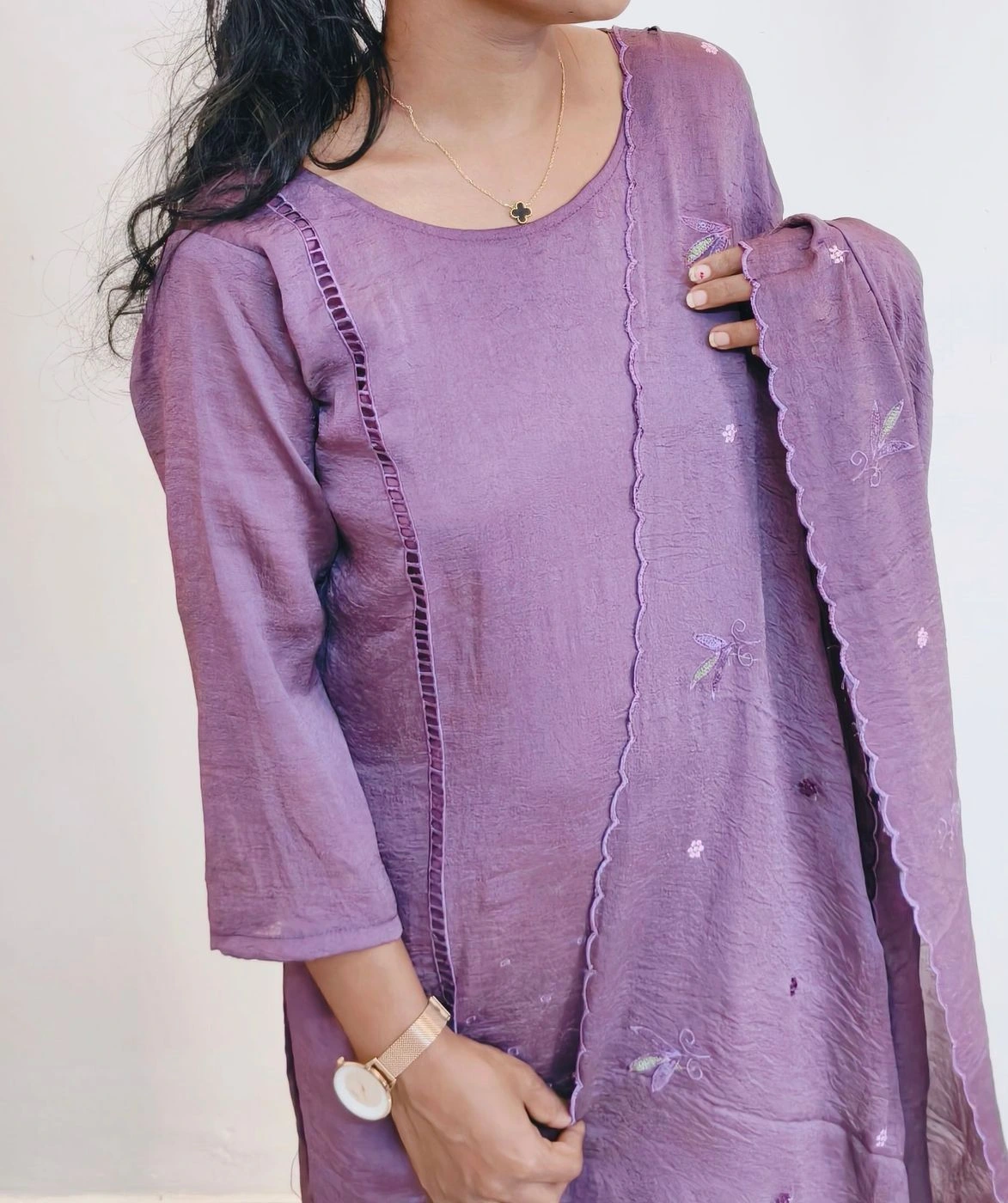 Lavender blush: Crused silk 3 piece set with lining (DT040) 4