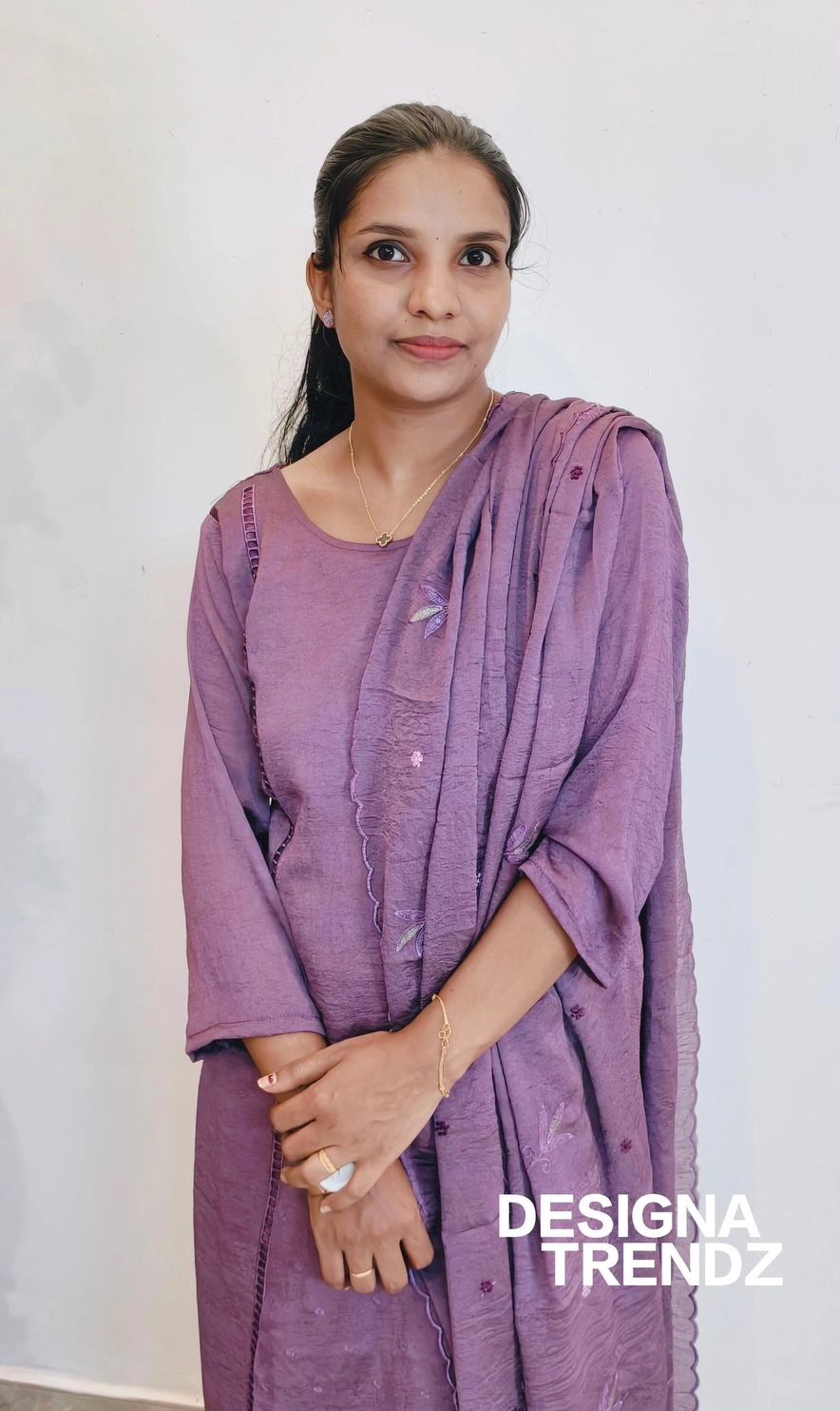 Lavender blush: Crused silk 3 piece set with lining (DT040) 5