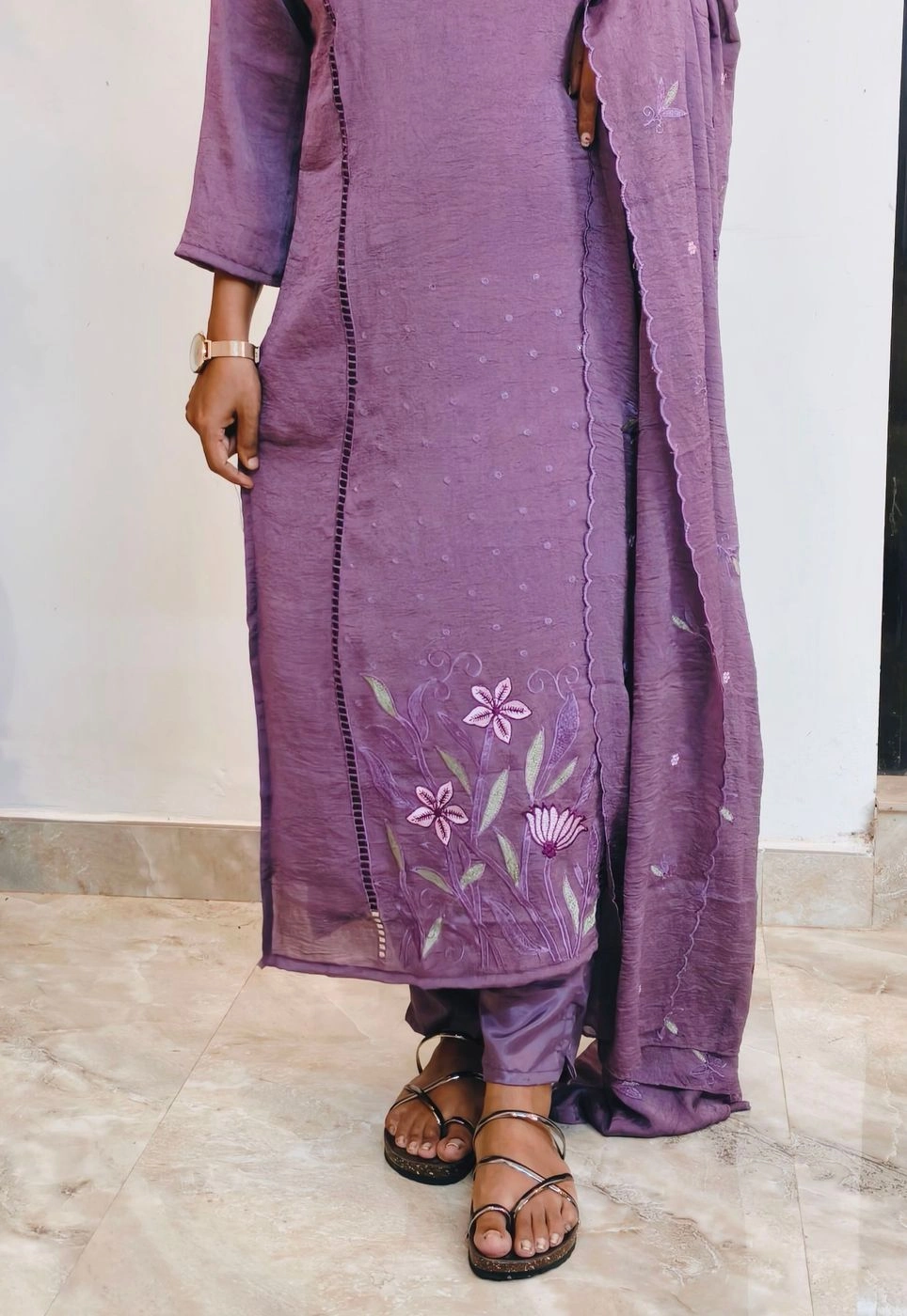 Lavender blush: Crused silk 3 piece set with lining (DT040) 6