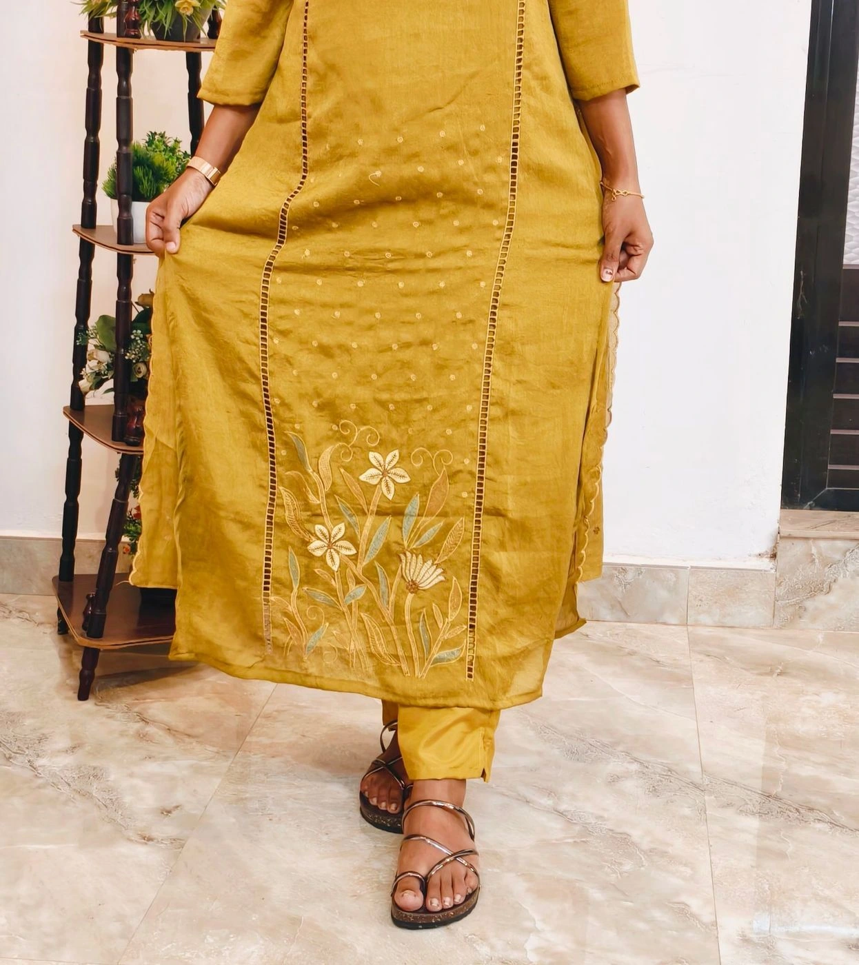 Golden blush: Crushed silk 3 piece set with lining (DT039) 6