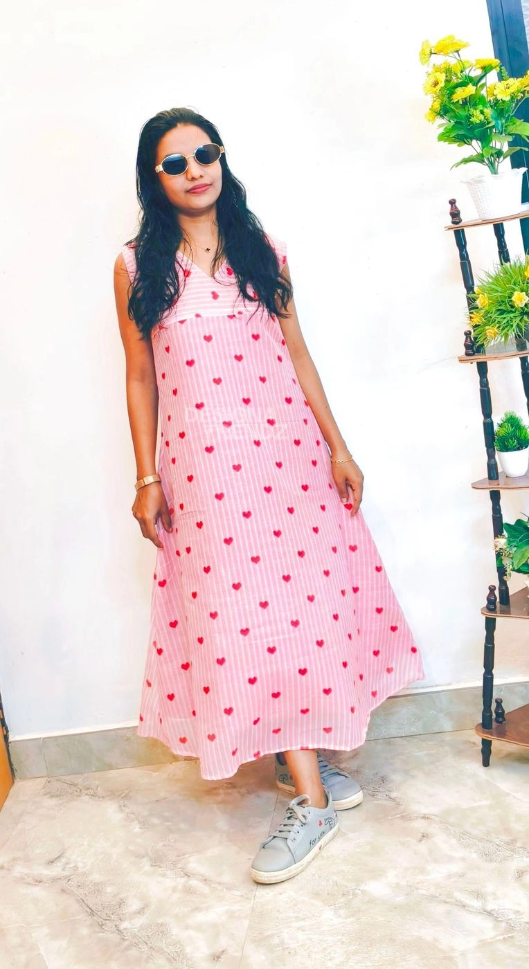 Love Bites: Mul-chanderi Striped Aline kurti (DT041)