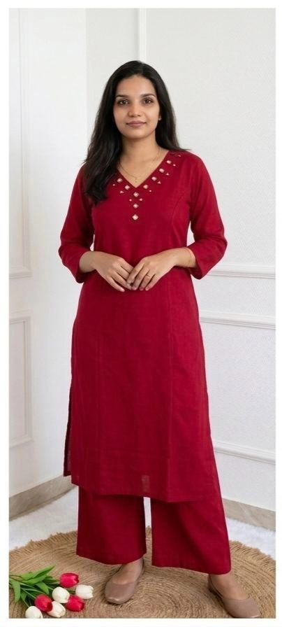 RubyRed-Tulip: Pure handloom Cotton Co-ord set (DT044)