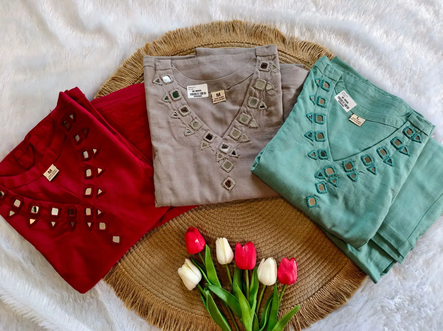 RubyRed-Tulip: Pure handloom Cotton Co-ord set (DT044) 3