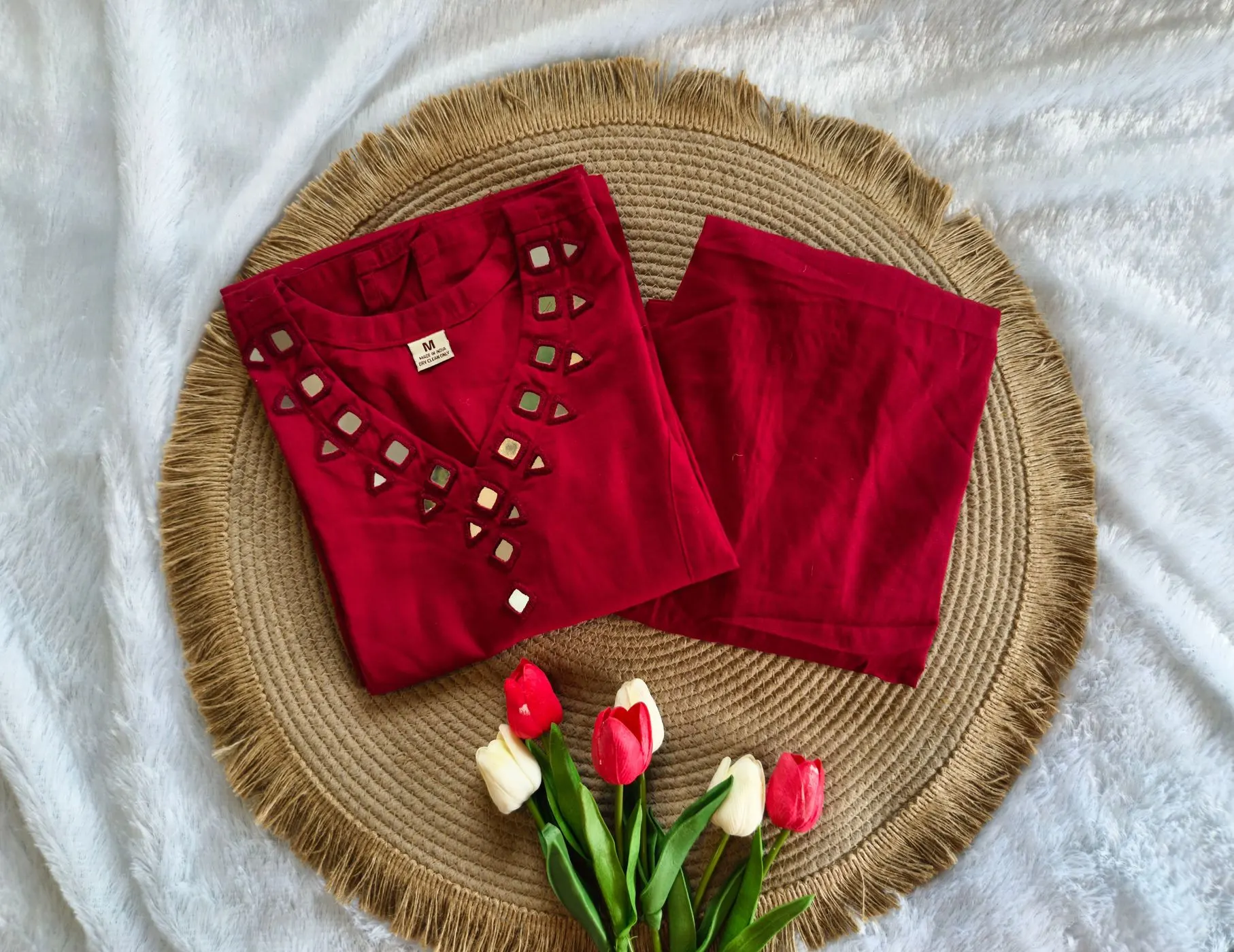 RubyRed-Tulip: Pure handloom Cotton Co-ord set (DT044)