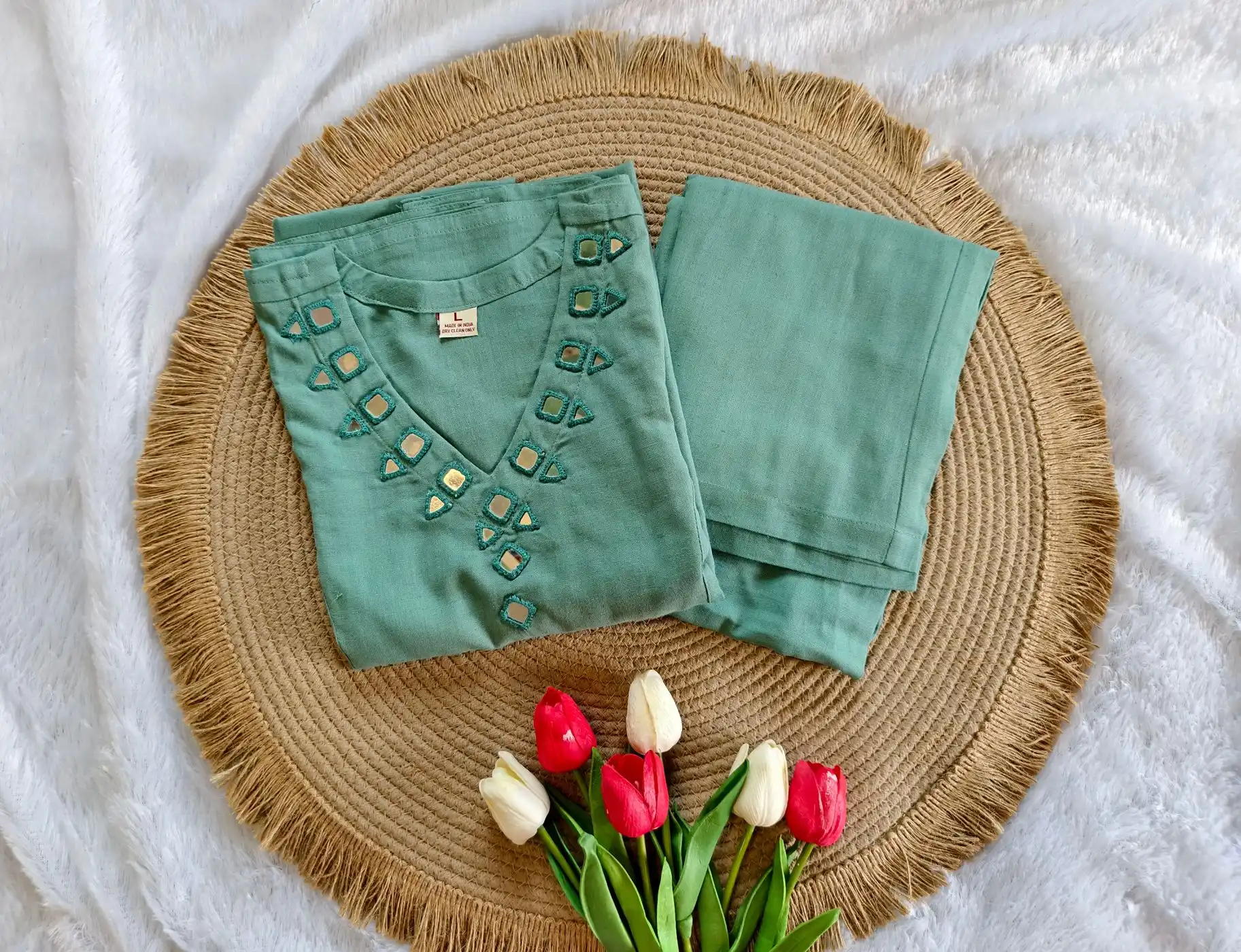 Cyan-sighTulip: Pure handloom cotton coords (DT045)