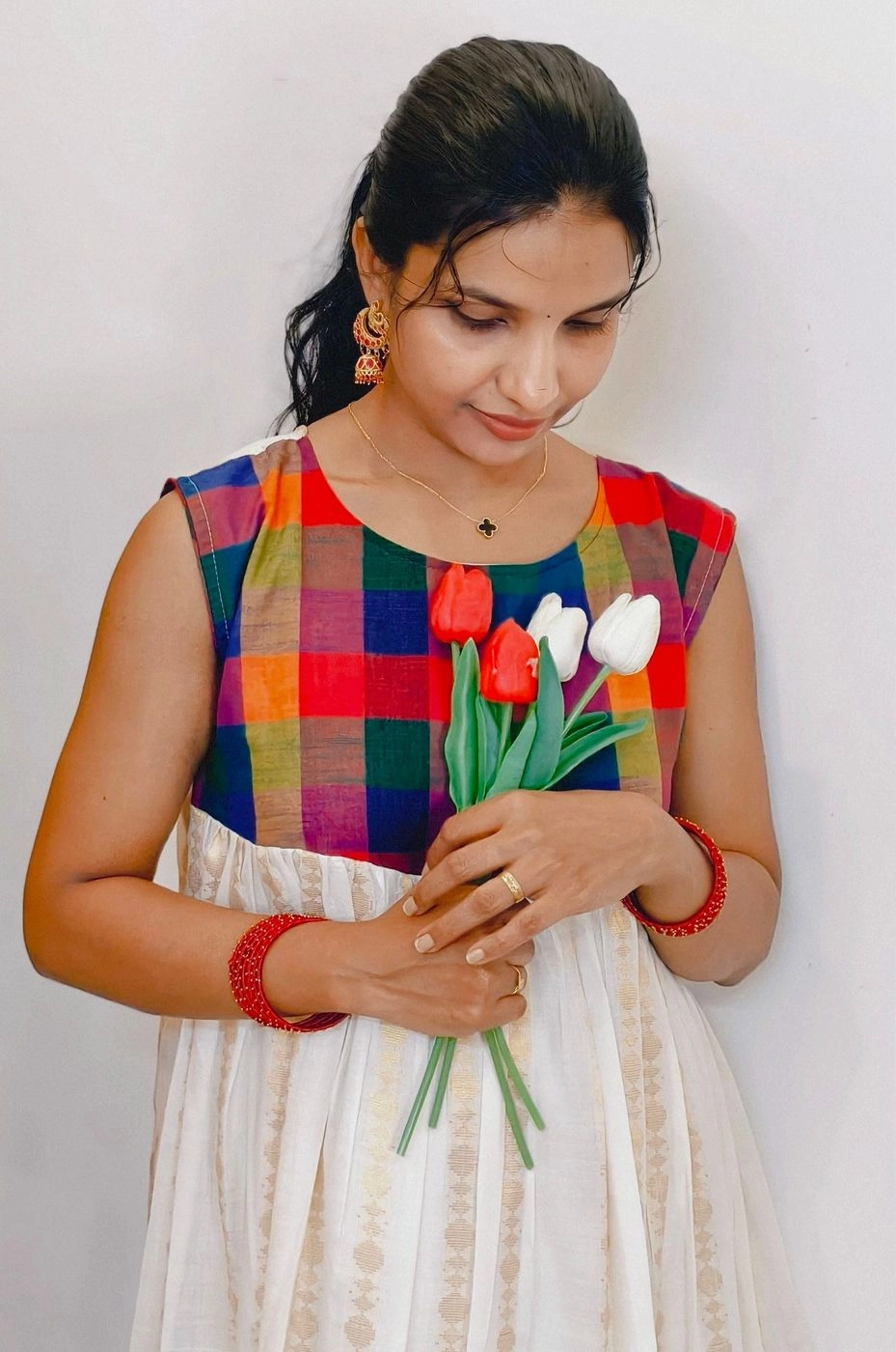 Thechi🌸🍃: Madras Check Tissue pleated Aline Dress(DT057) 1