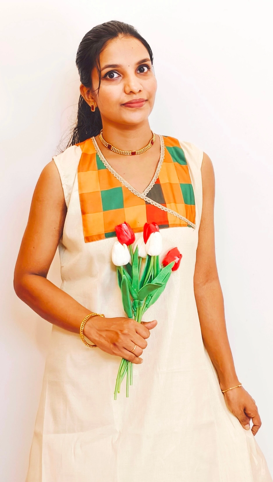 Chendu-Malli🌼: Tissue Aline Dress with Madras check (DT064) 1