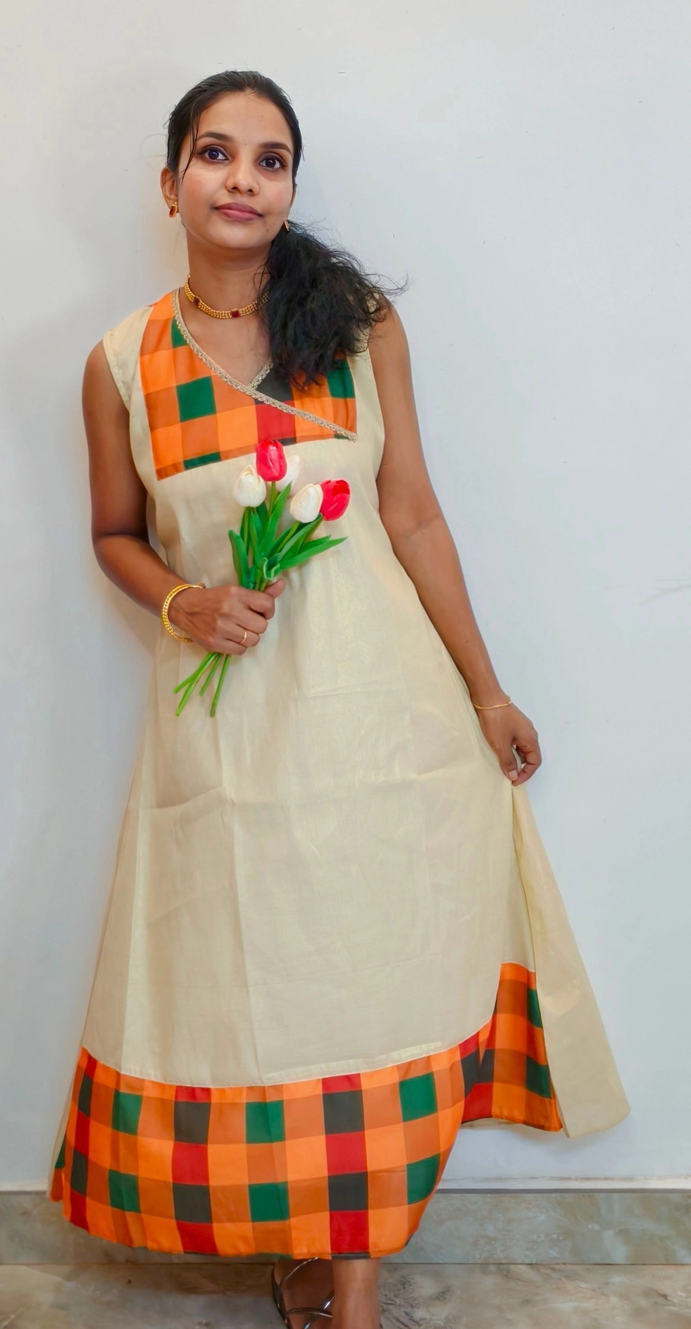Chendu-Malli🌼: Tissue Aline Dress with Madras check (DT064) 6