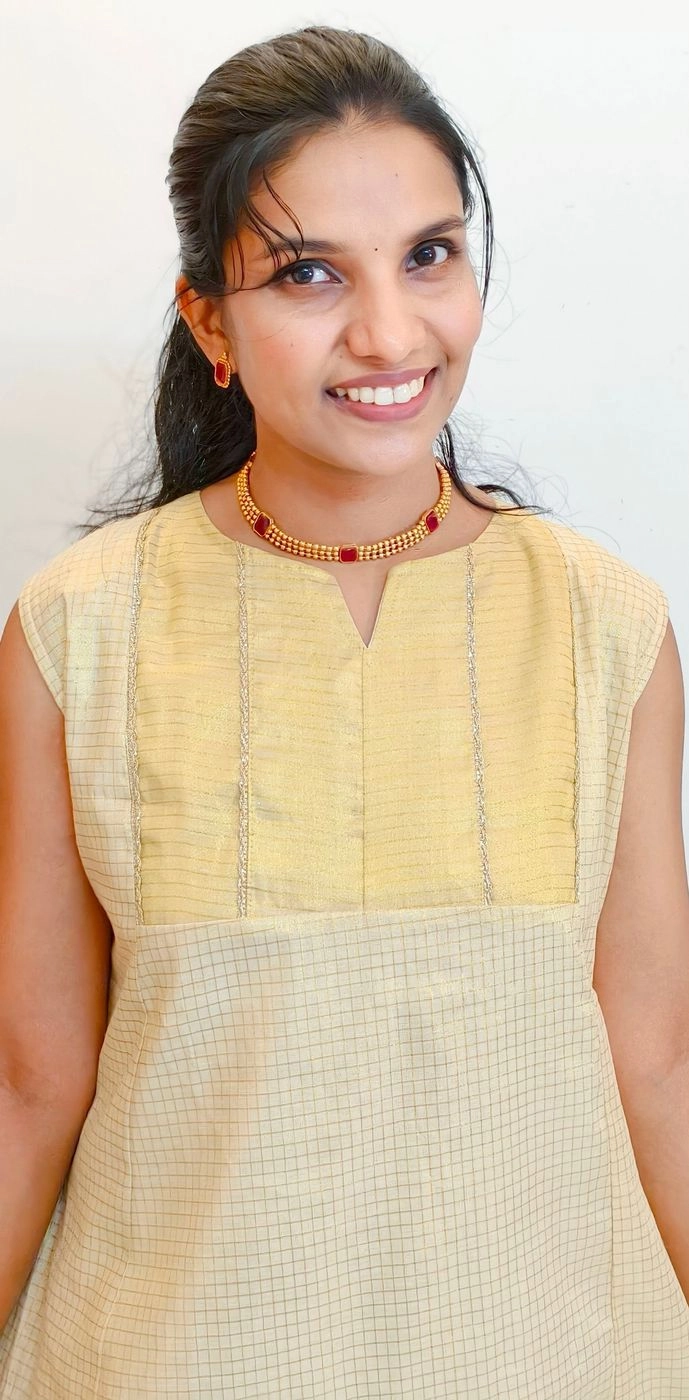 Onam-Blush: Tissue check Aline dress (DT063) 1