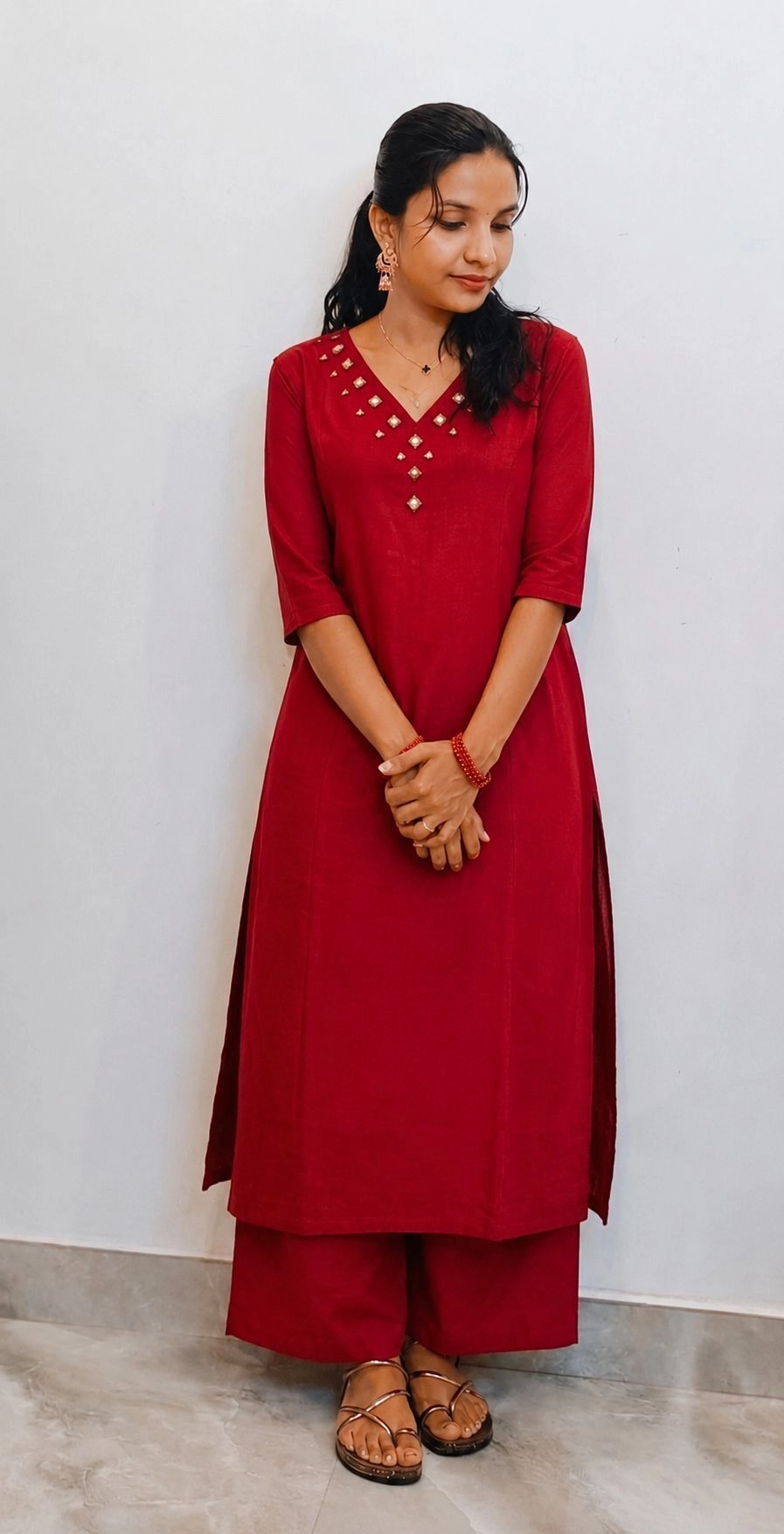 RubyRed-Tulip: Pure handloom Cotton Co-ord set (DT044)