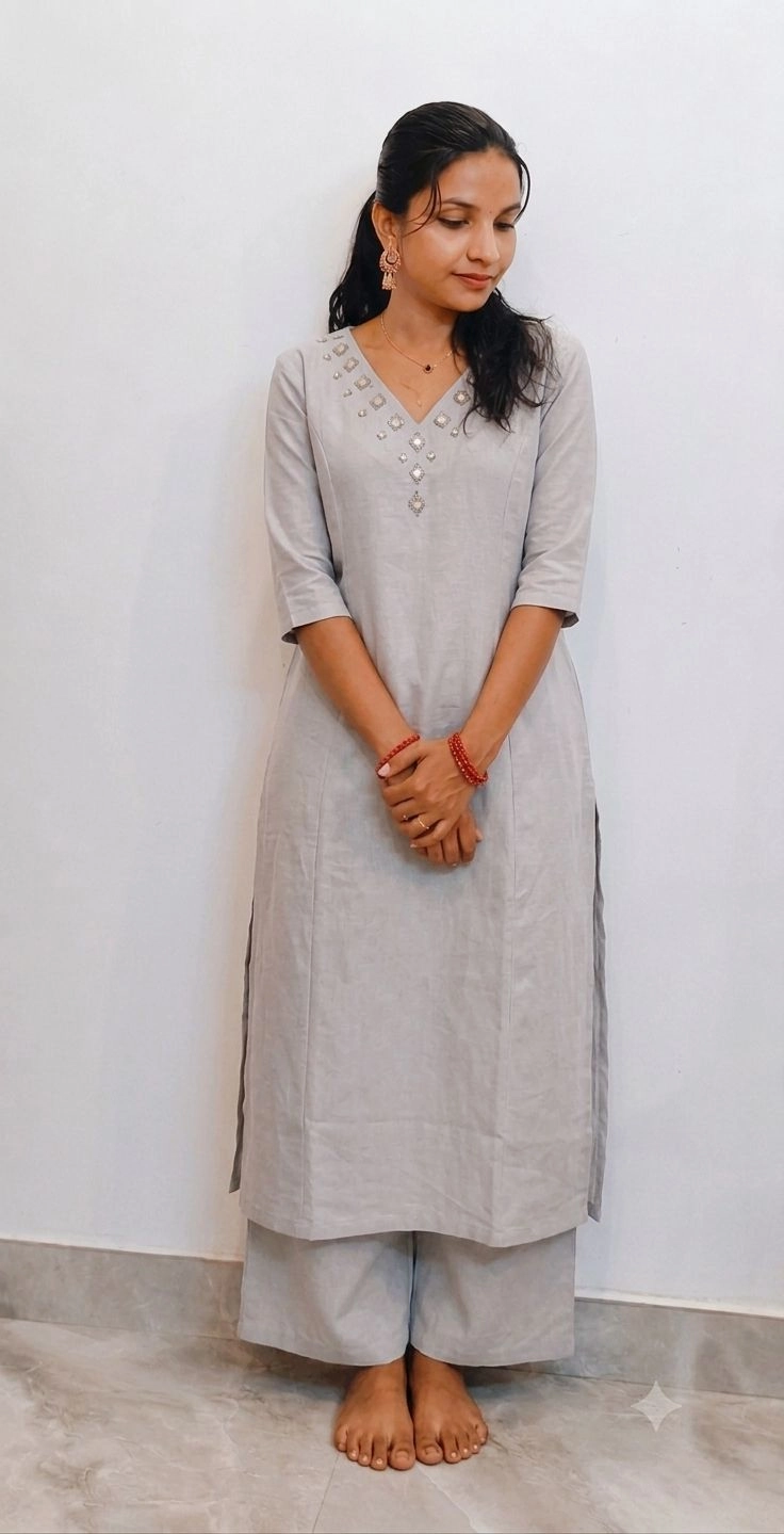 Grey-Tulip: Pure handloom Cotton Co-ords (DT046)
