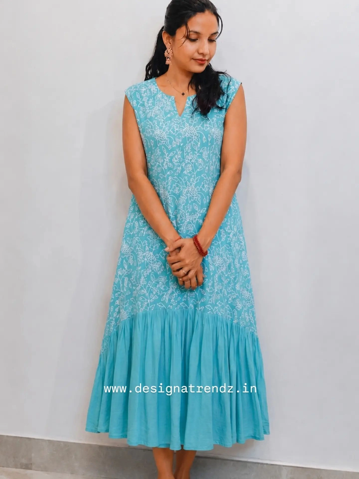Mul-Queen: Mul-chanderi Aline Kurti (DT022)Mint blue