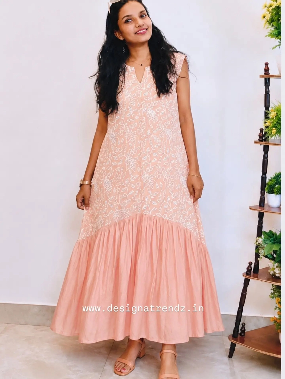 Mul-Queen: Mul chanderi Aline kurti (DT021)Lite peach