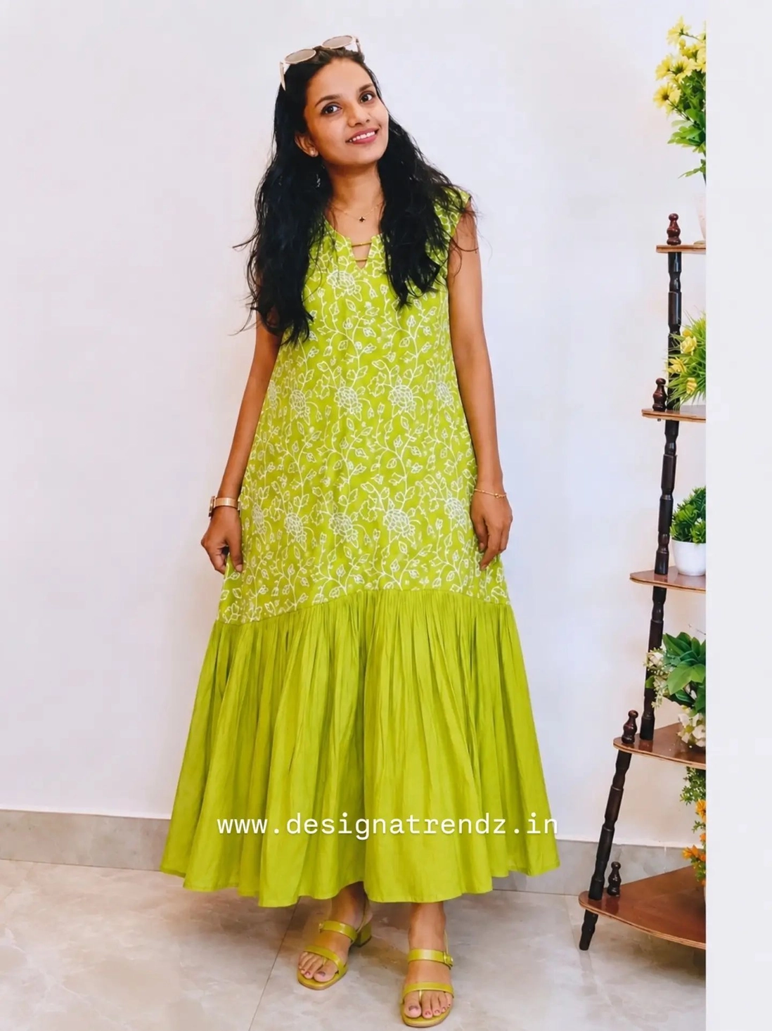 Mul-Queen: Mul-chanderi Aline kurti (DT020)lime green