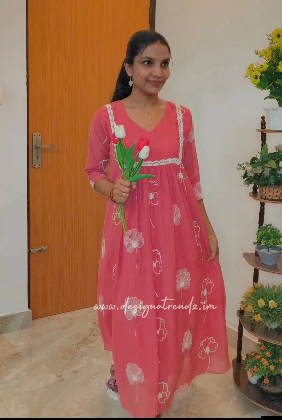 Stella: Mul Chiffon Classic Embroidery kurti (DT069) 2