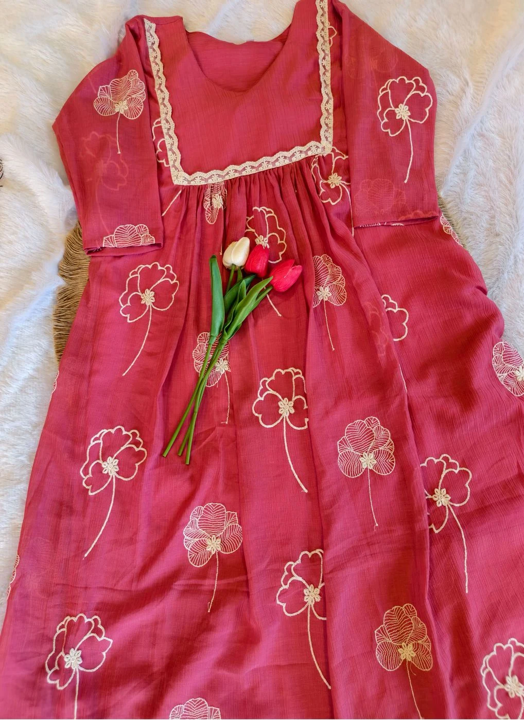 Stella: Mul Chiffon Classic Embroidery kurti (DT069) 5