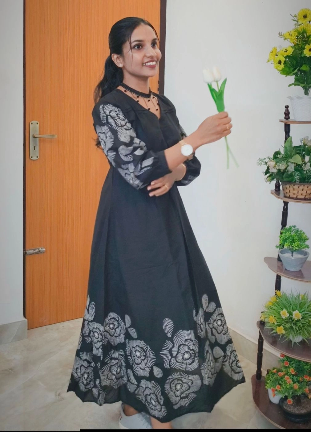 Bella🖤🤍: Cotton Inverted Box pleated Aline Dress (DT072) 5