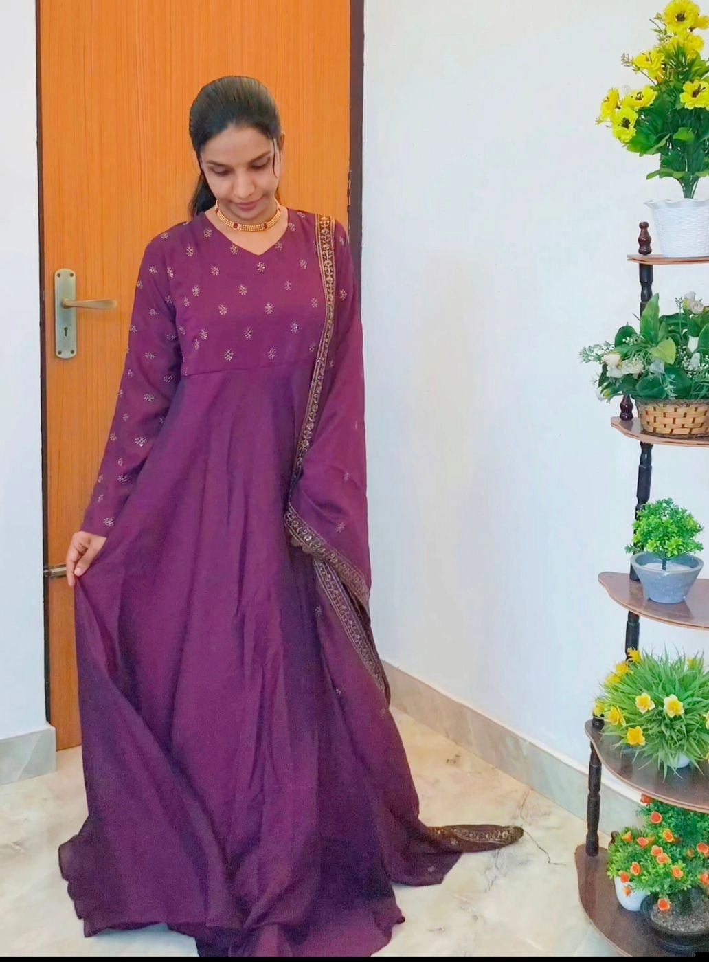 Helena🌷: Vijithra silk Anarkali Gown with dupatta (DT074) 1