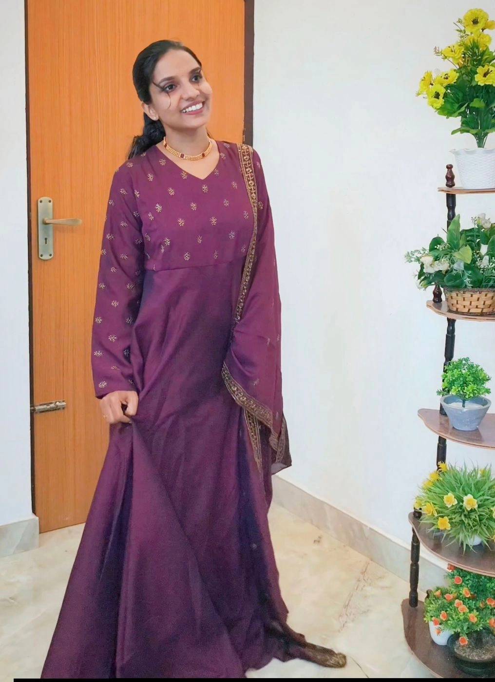 Helena🌷: Vijithra silk Anarkali Gown with dupatta (DT074) 3