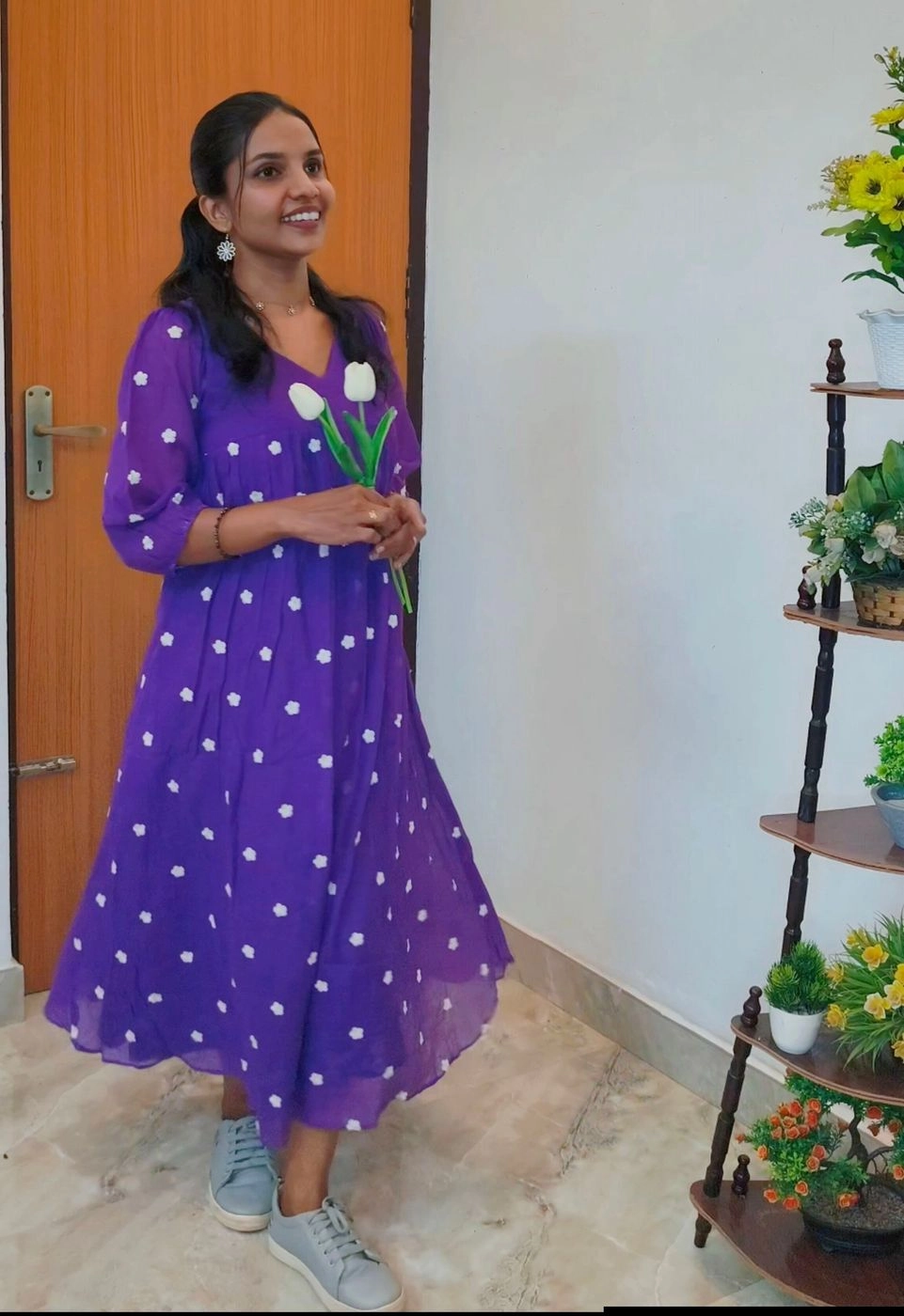 Lilac🪻: Beautiful Mul-chiffon Pleated kurti (DT076) 2