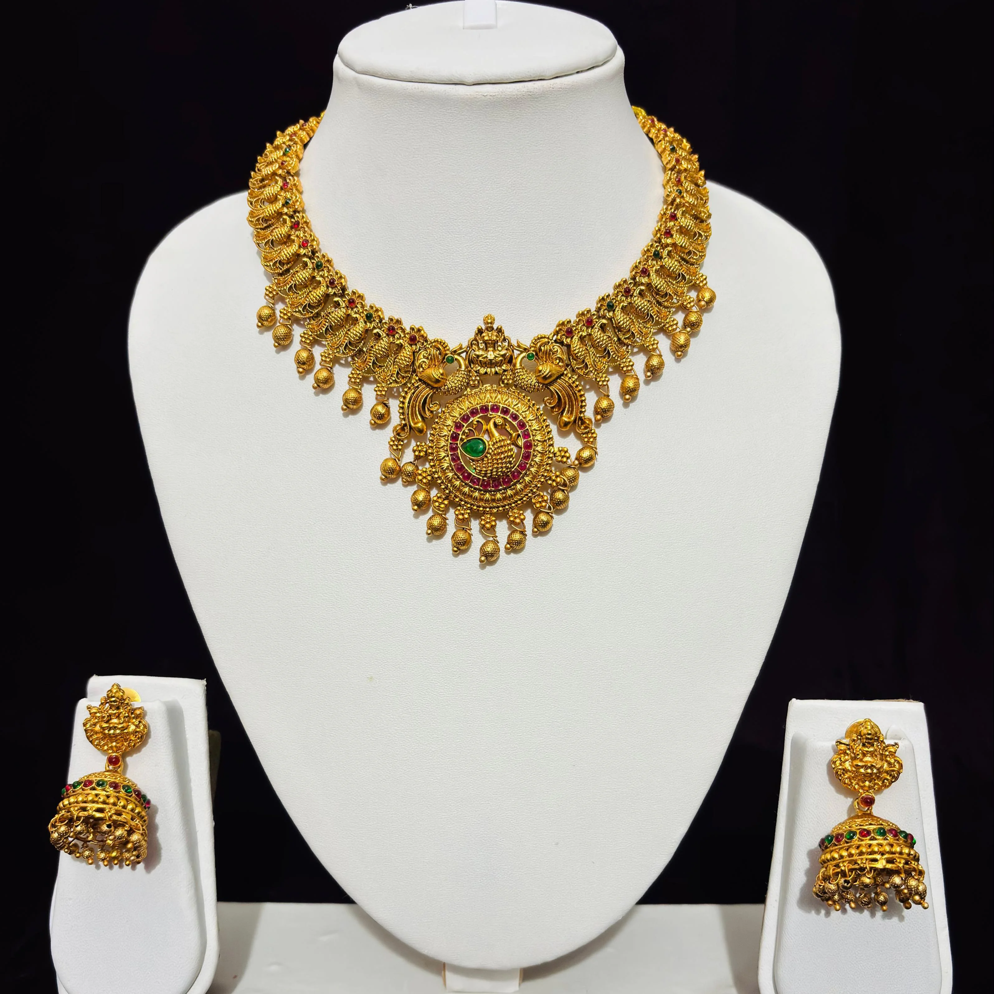 Gold plated temple necklace set