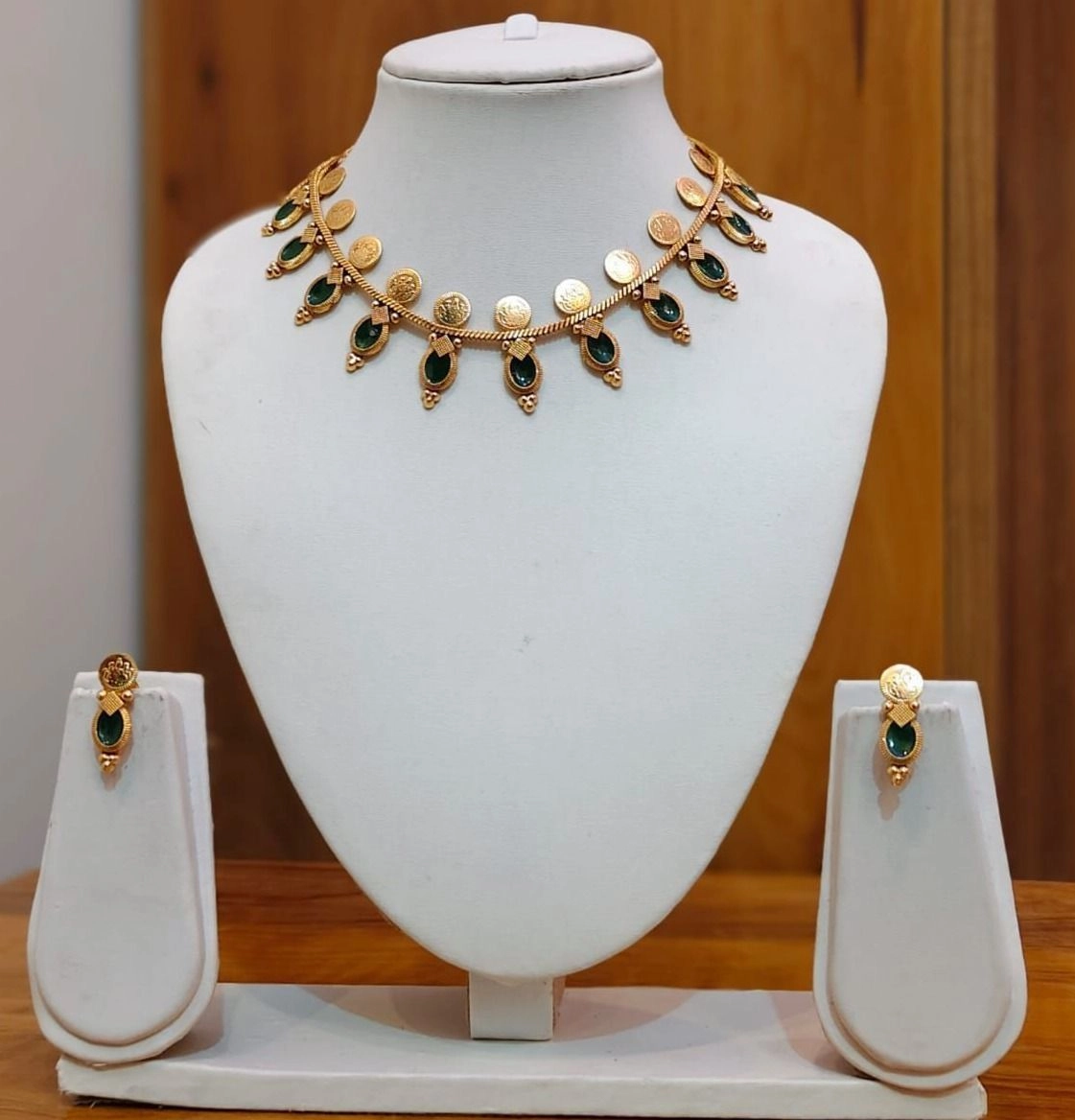 Premium Green Coin Drop Necklace Set