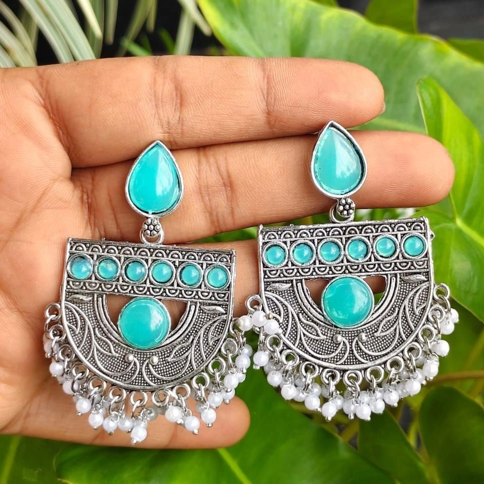 Oxidised Pearl Fringe Earrings – Turquoise Blue