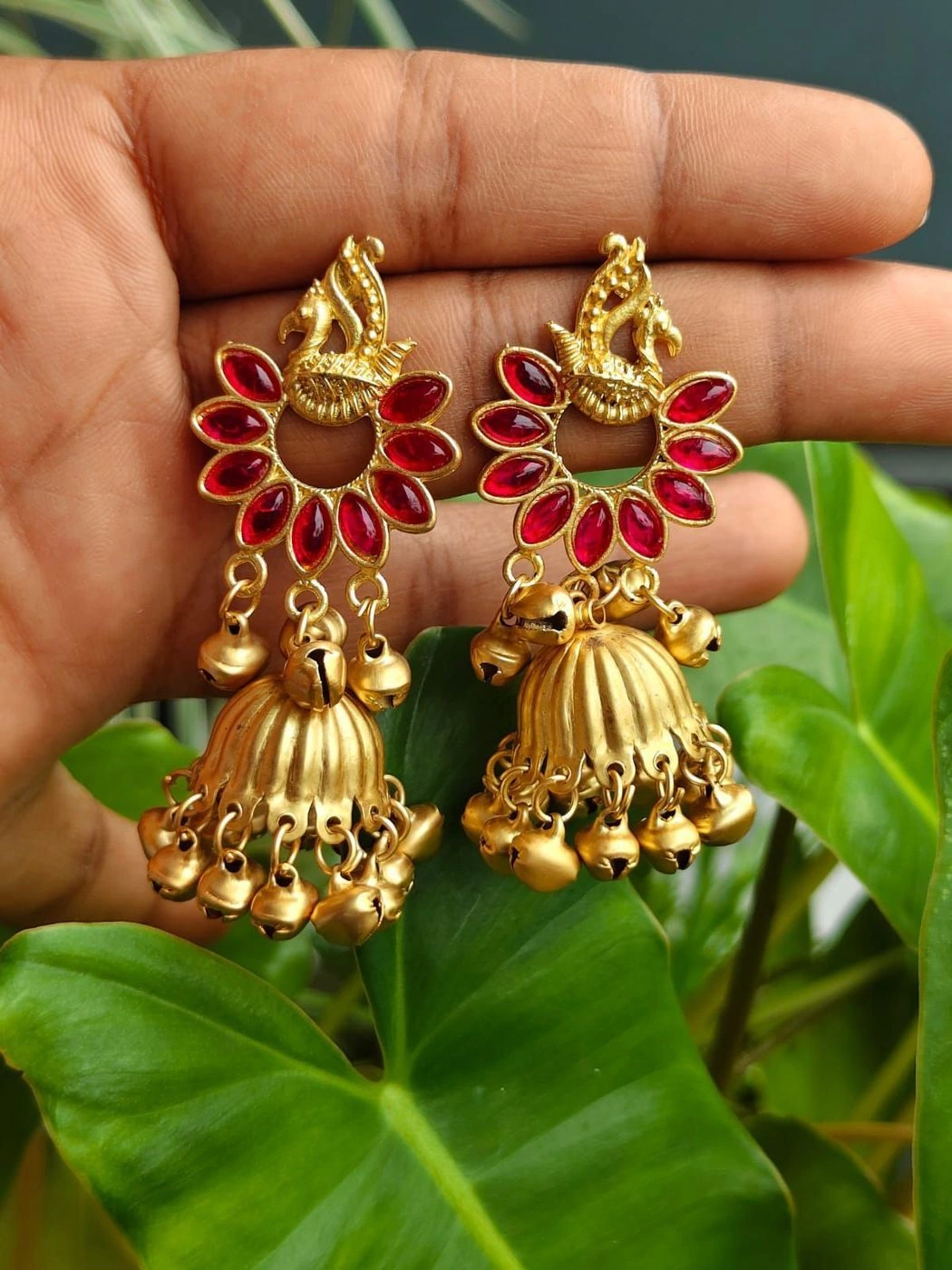 Kashmiri Floral Jhumka – Ruby Red