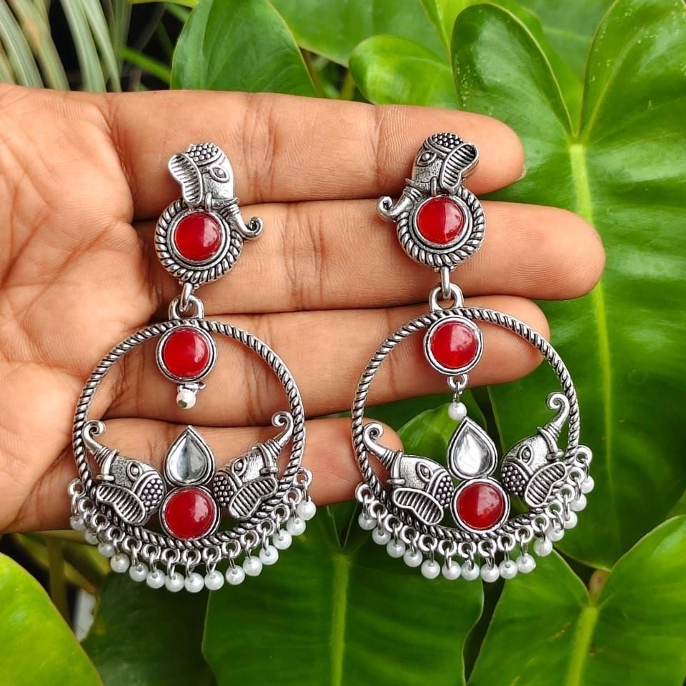 Oxidised Elephant Hoop Earrings – Ruby Red