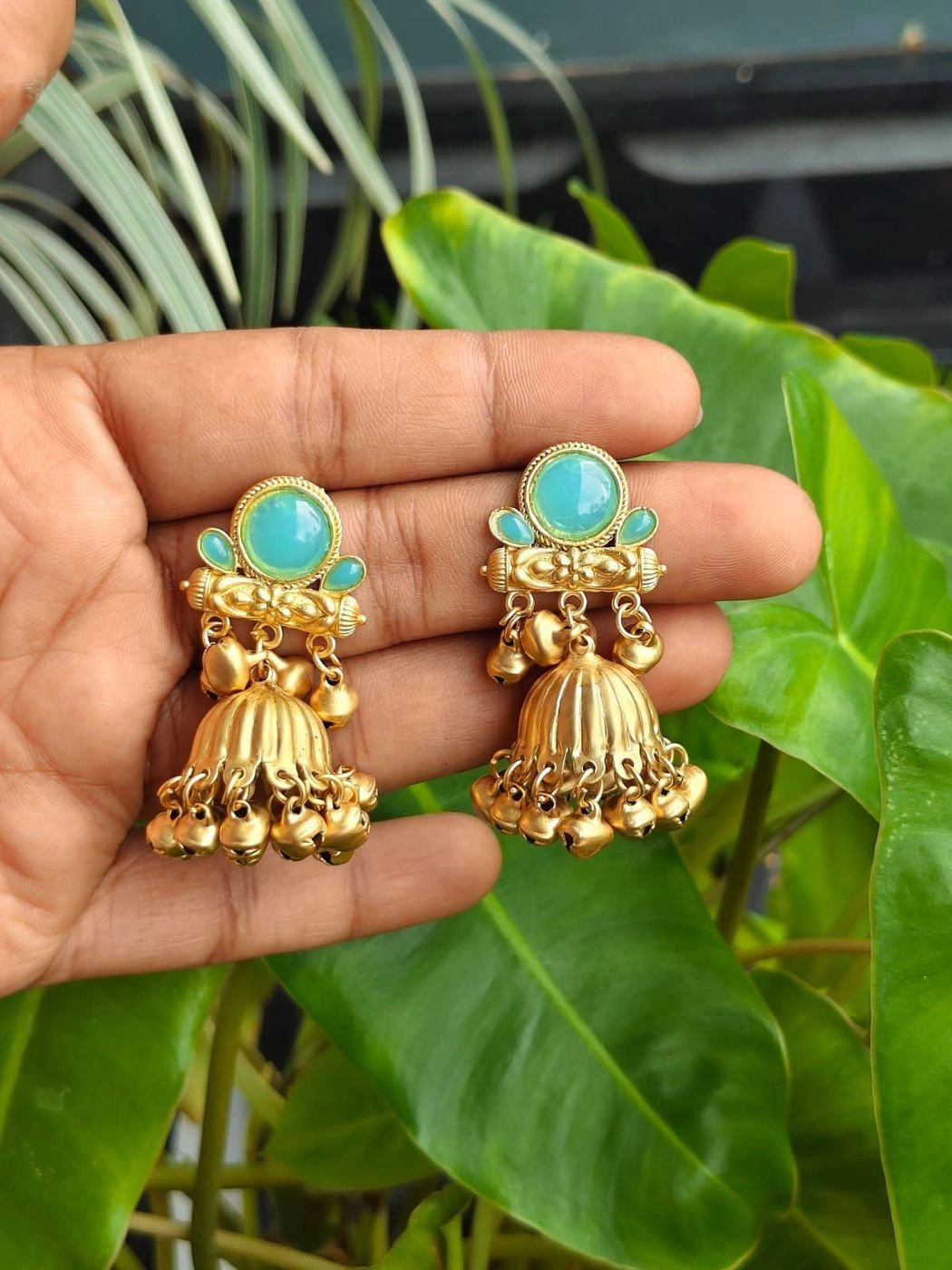 Kashmiri Bell Jhumka Earrings – Aqua Blue