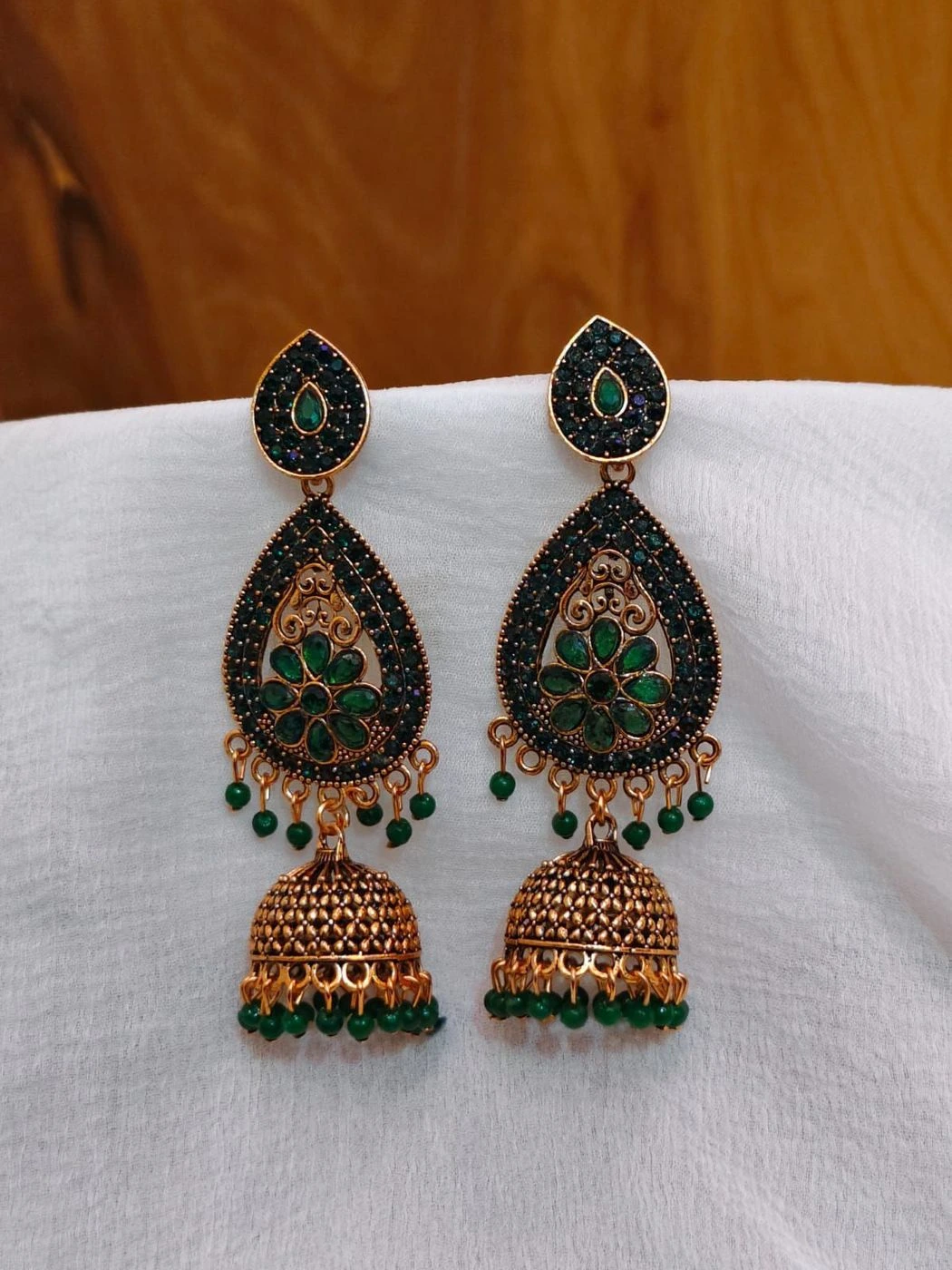 Emerald Bloom Jhumka Earrings