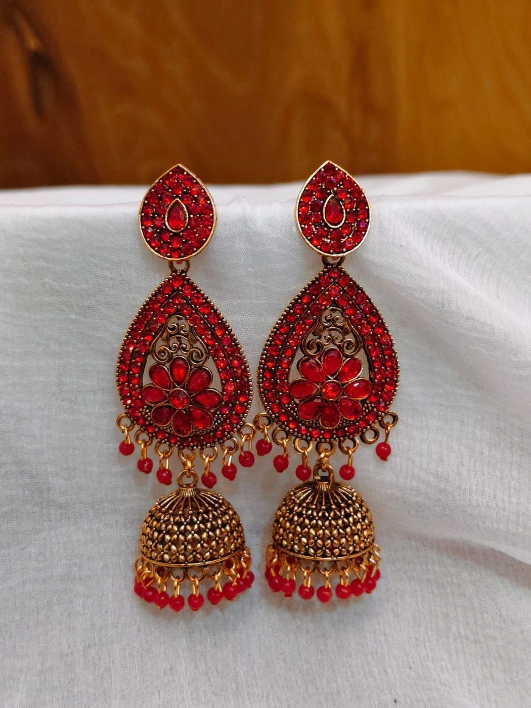 Ruby Blossom Jhumka Earrings