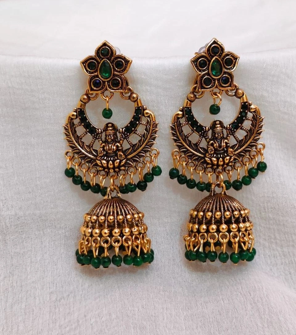 Emerald Lakshmi Jhumka Earrings