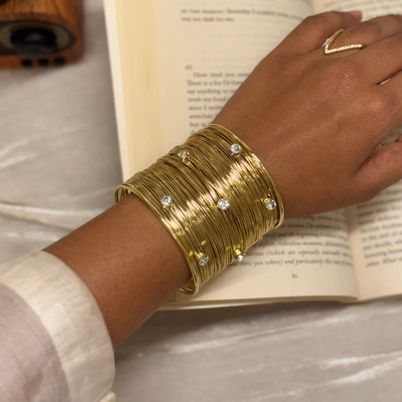 Stone stack cuff bangle