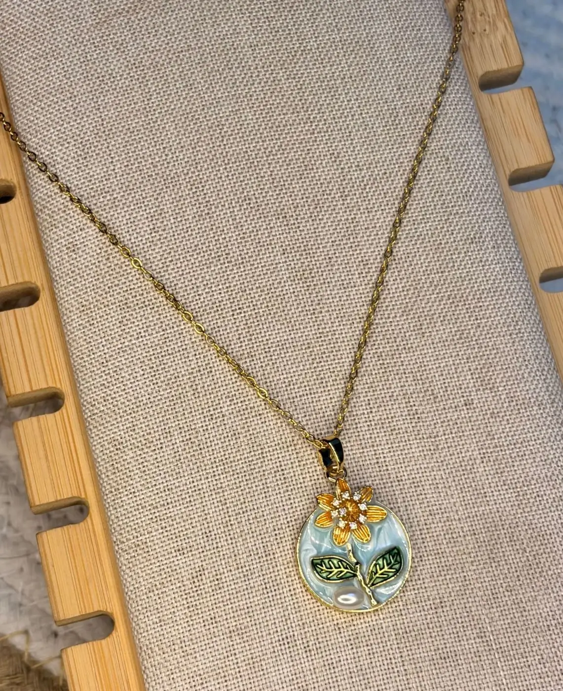 Enamel floral pendant